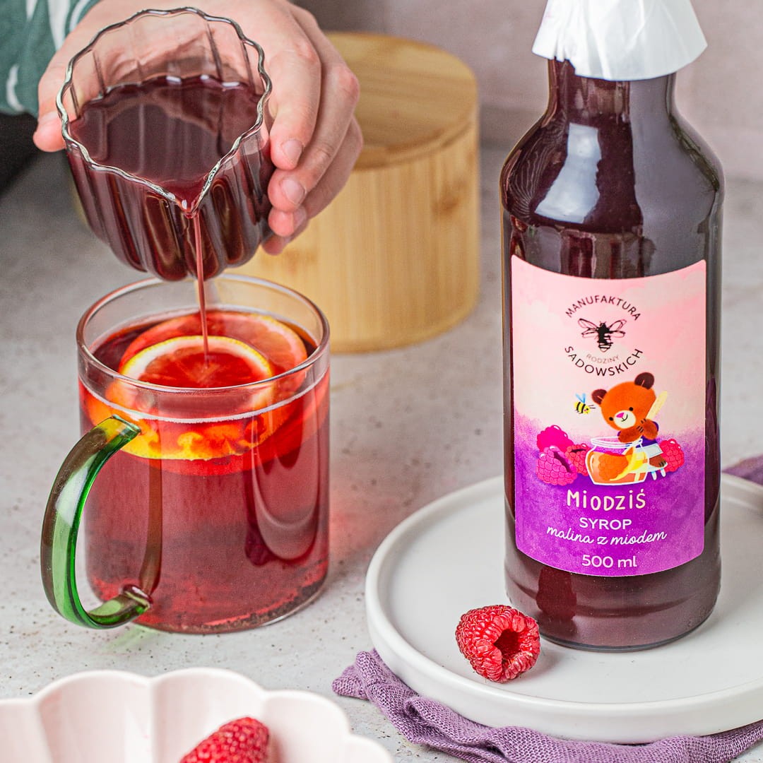 Syrop malinowy z miodem Miodziś 500 ml | Pasieki Sadowskich