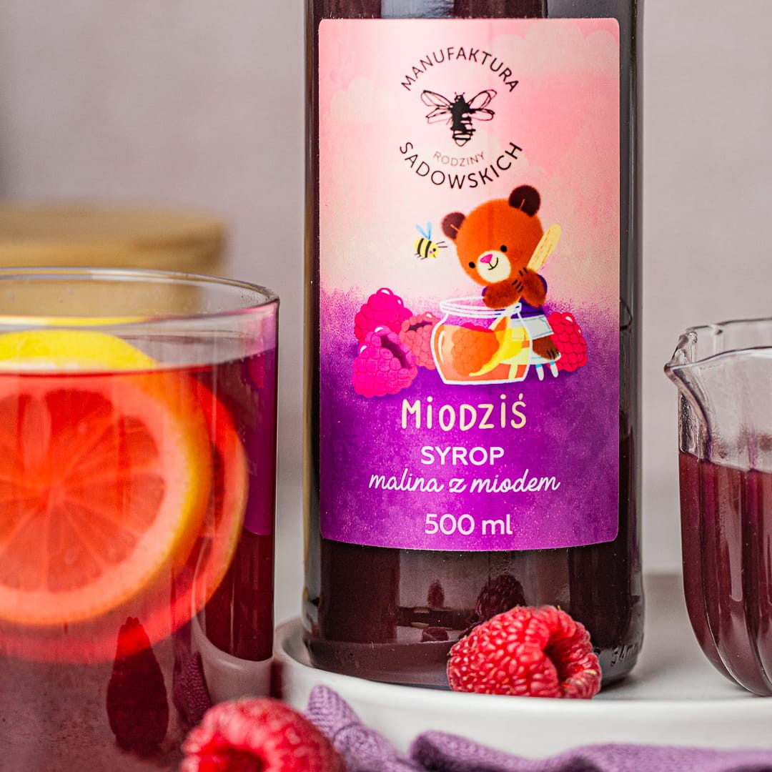 Syrop malinowy z miodem Miodziś 500 ml | Pasieki Sadowskich