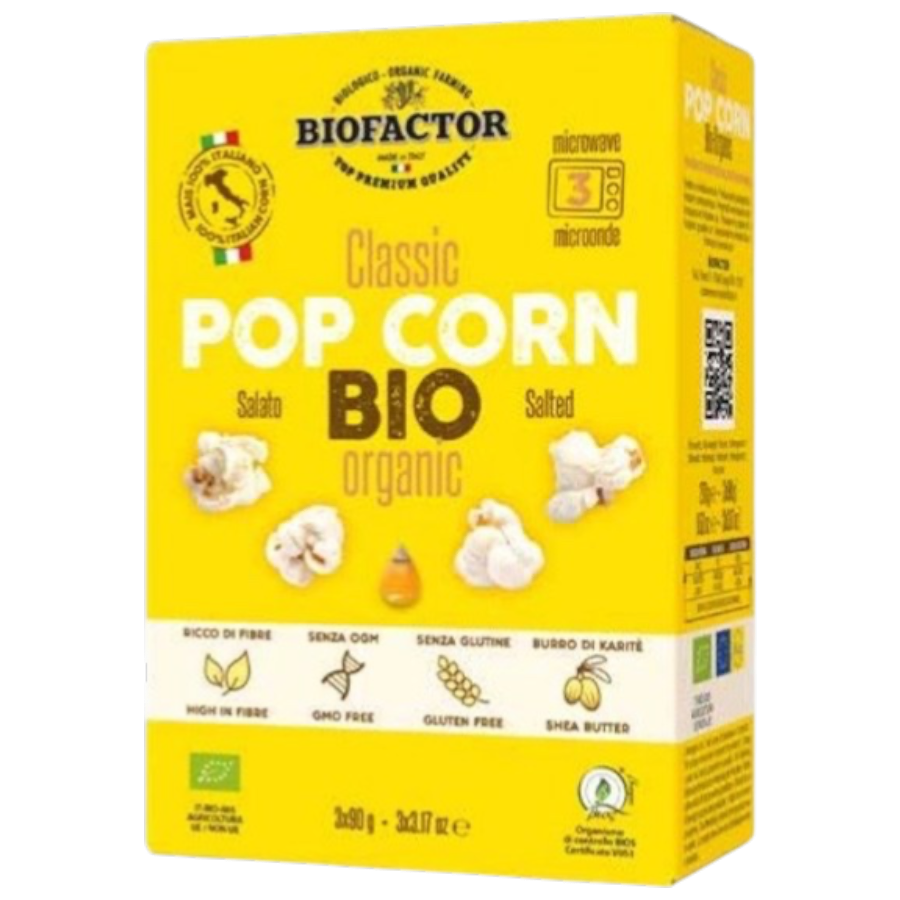 Popcorn BIO do mikrofalówki z solą 3×90 g – bezglutenowy | Biofactor