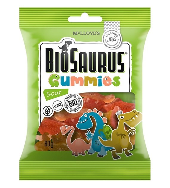 Żelki kwaśne BIO 80 g – bezglutenowe, wegańskie | Biosaurus