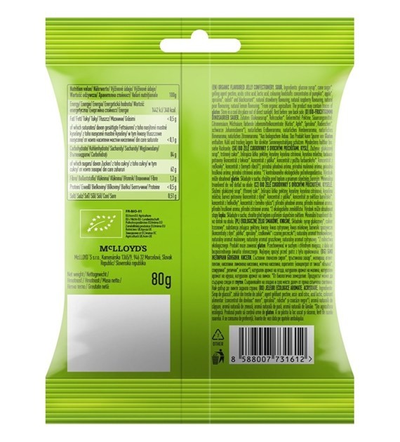 Żelki kwaśne BIO 80 g – bezglutenowe, wegańskie | Biosaurus