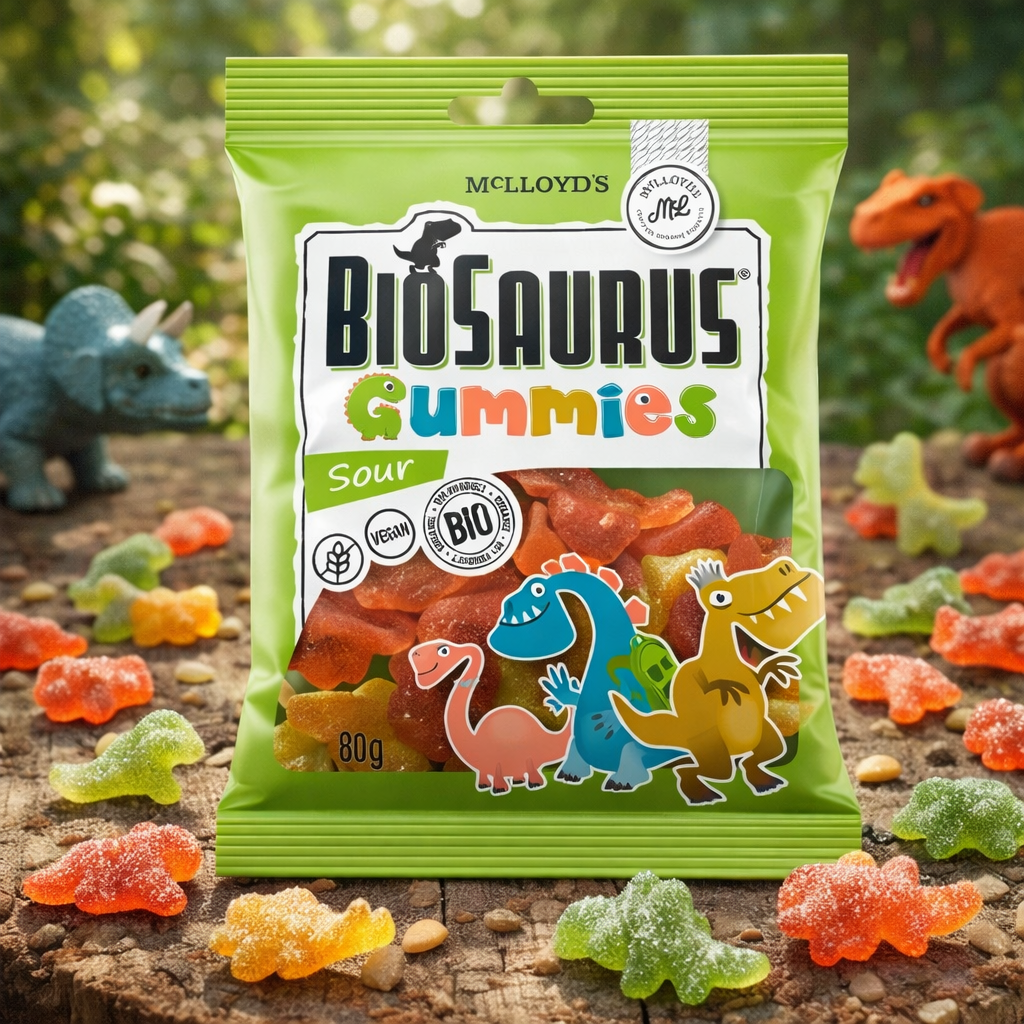 Żelki kwaśne BIO 80 g – bezglutenowe, wegańskie | Biosaurus