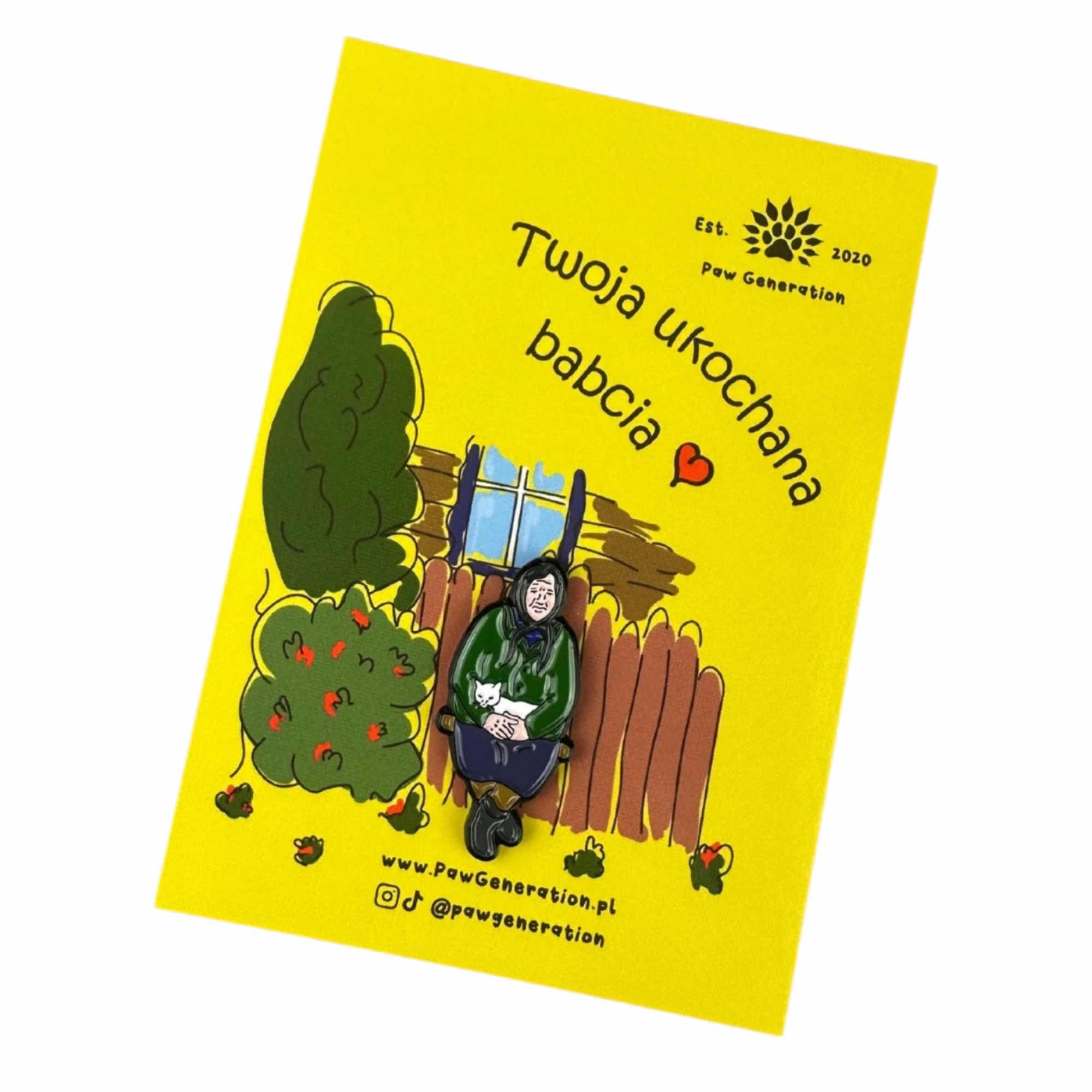 Pin Babcia – przypinka z babcią | Paw Generation