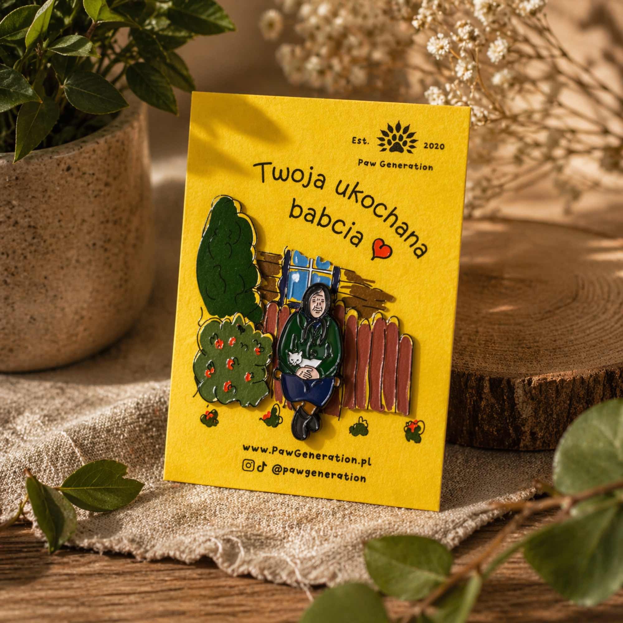 Pin Babcia – przypinka z babcią | Paw Generation