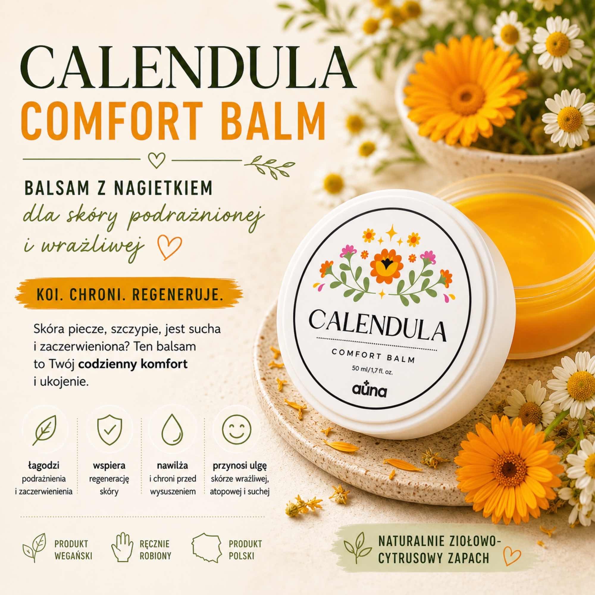 Calendula Comfort Balm – balsam z nagietkiem do skóry podrażnionej 50 ml | Auna