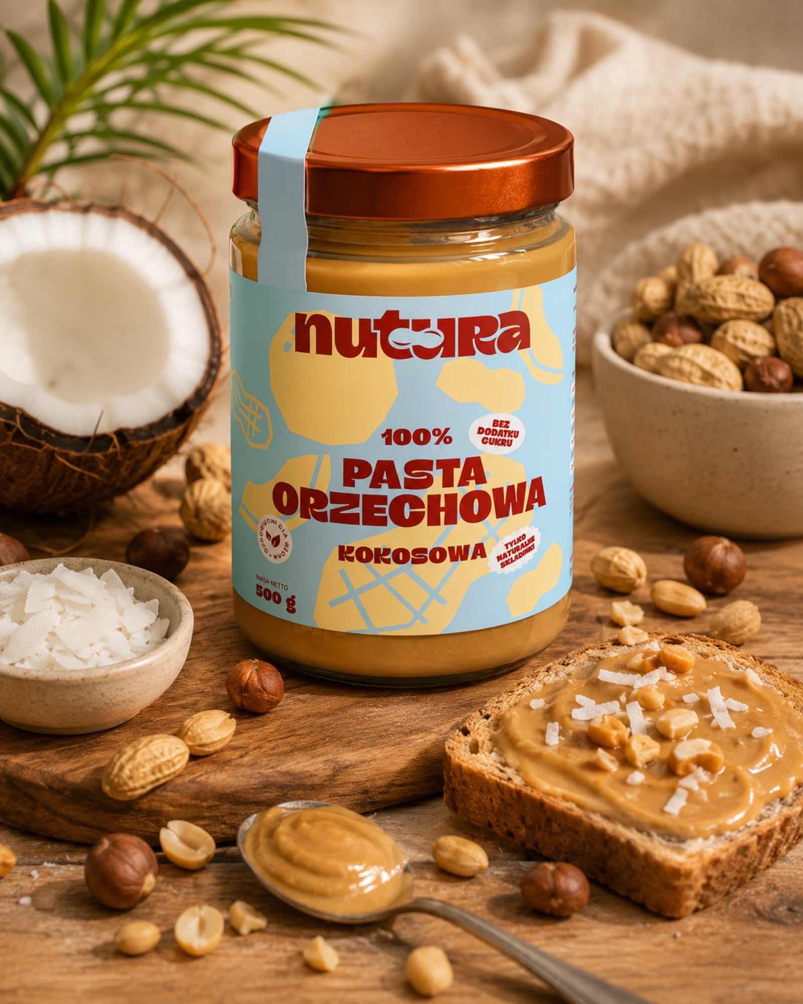 Pasta orzechowa kokosowa 500 g | pasta z orzeszków ziemnych i kokosa | Nutura