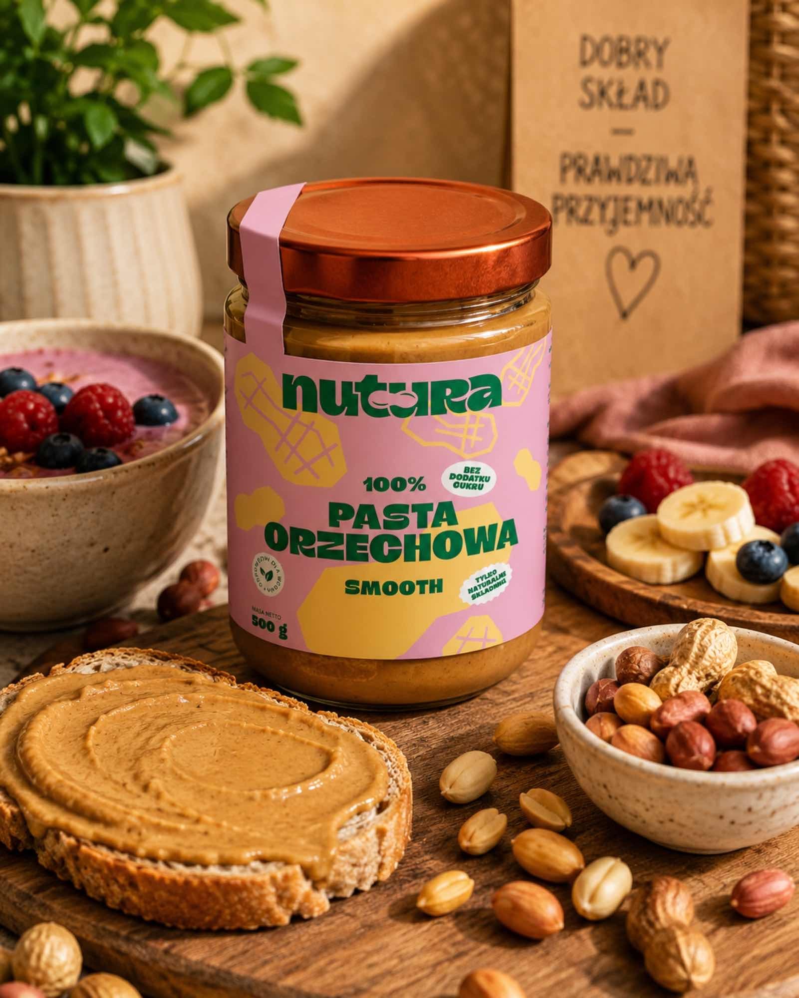 Pasta orzechowa smooth 500 g | 100% prażone orzeszki ziemne | Nutura