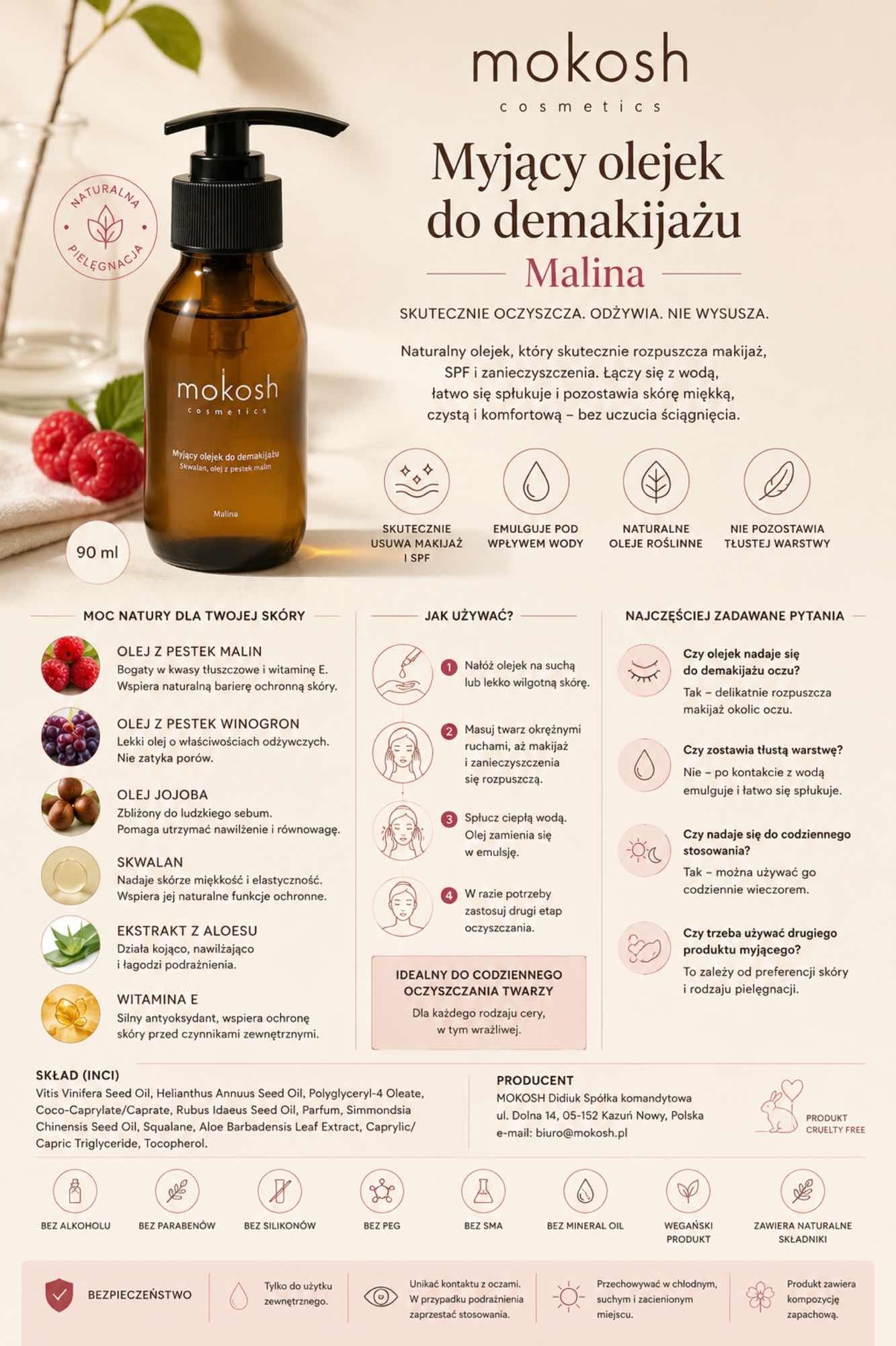 Myjący olejek do demakijażu Malina | 90 ml | Mokosh