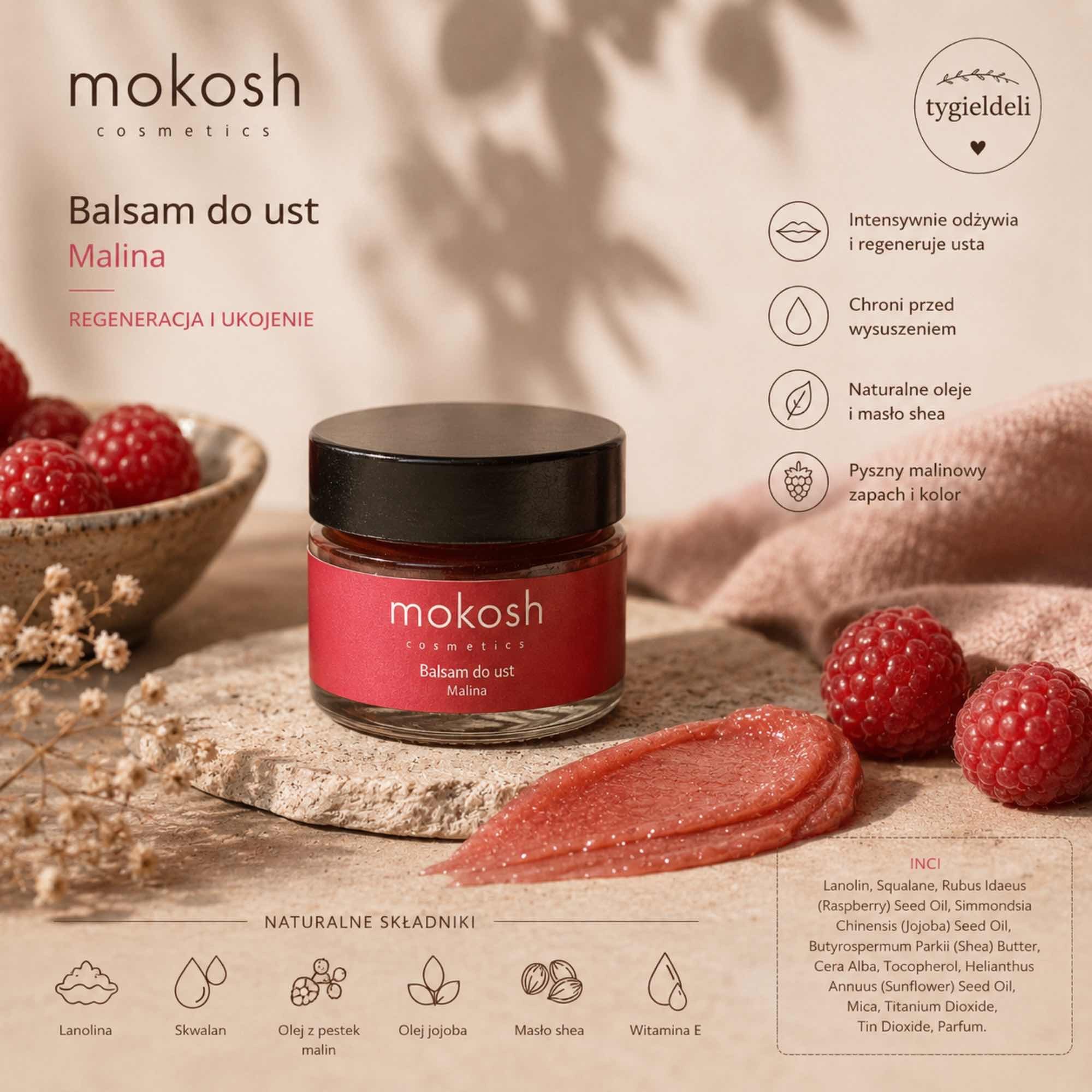 Balsam do ust Malina | 15 ml | Mokosh