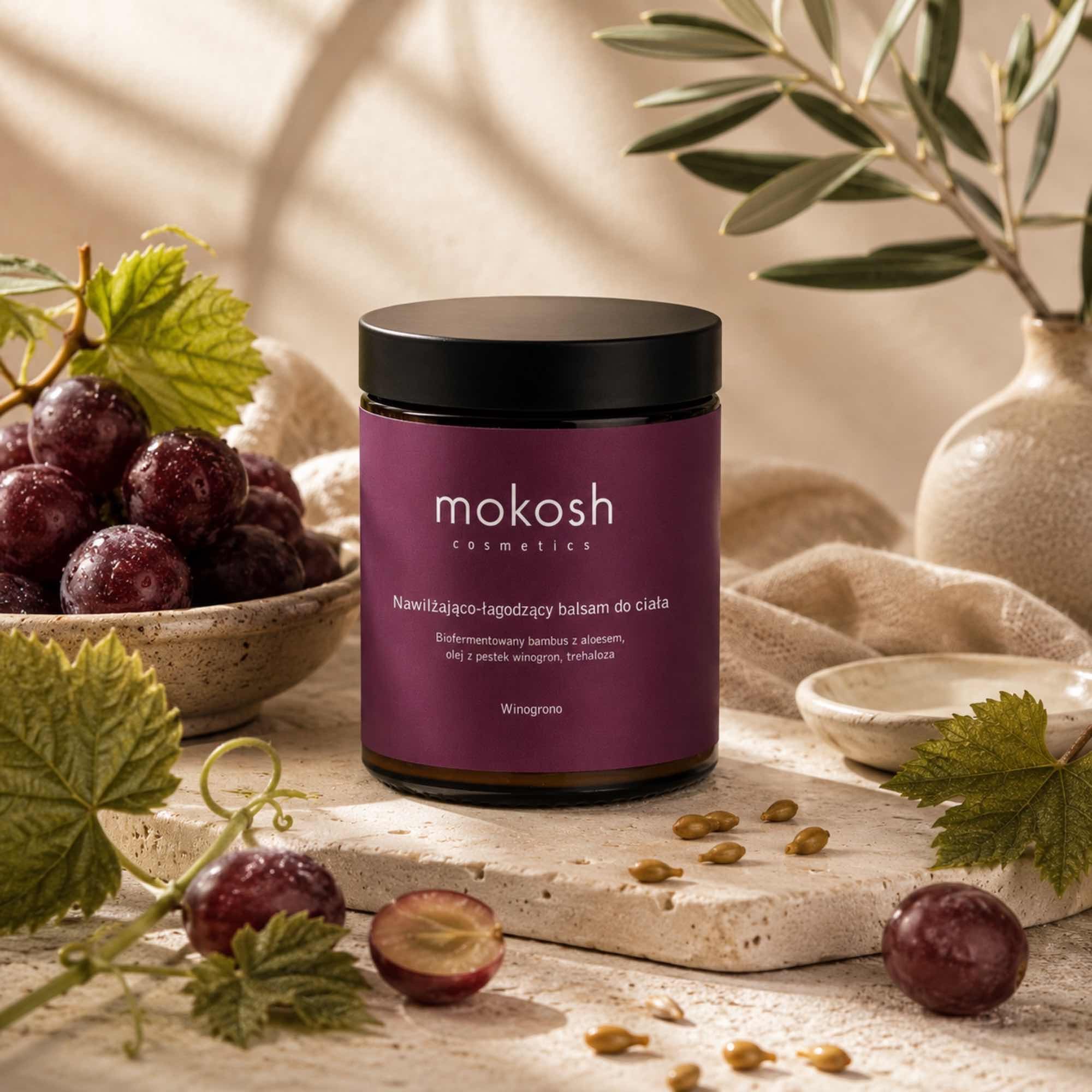 Nawilżająco-łagodzący balsam do ciała Winogrono z aloesem i pantenolem | 180 ml | Mokosh