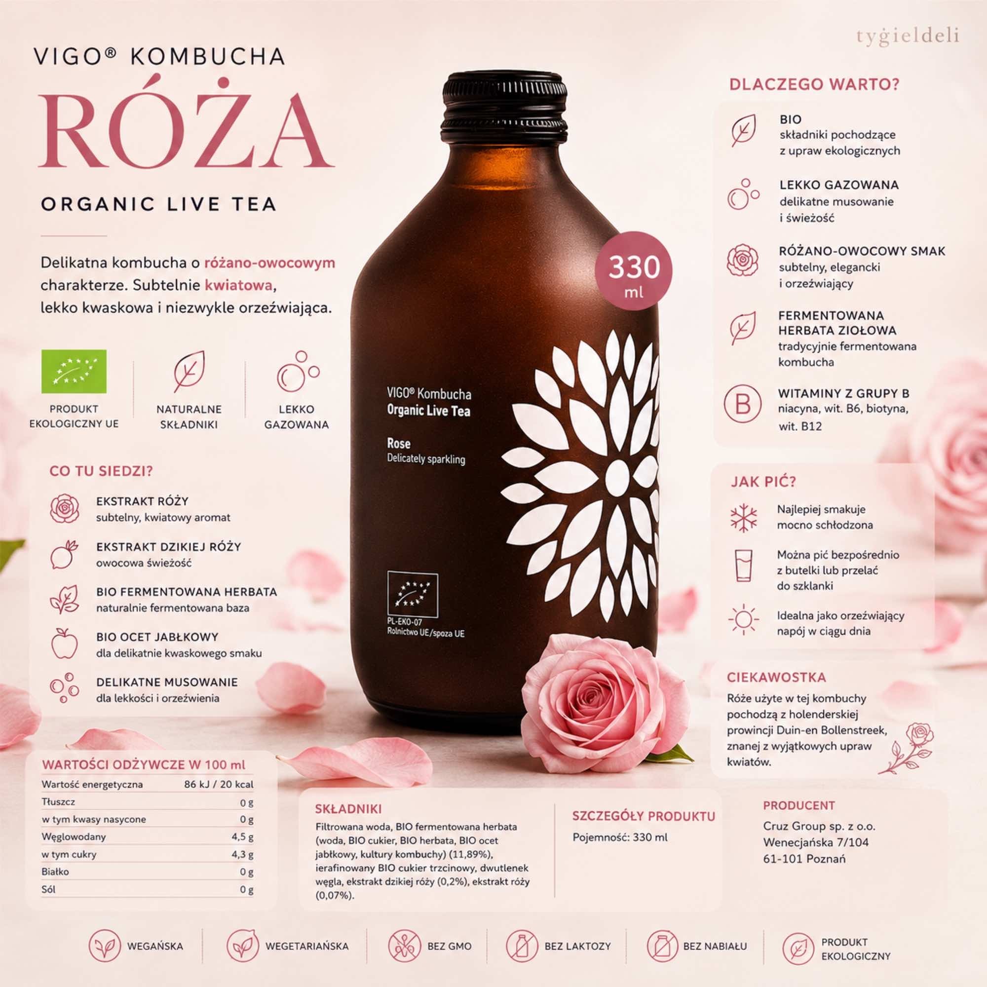 BIO VIGO Kombucha Róża | 330 ml | Vigo
