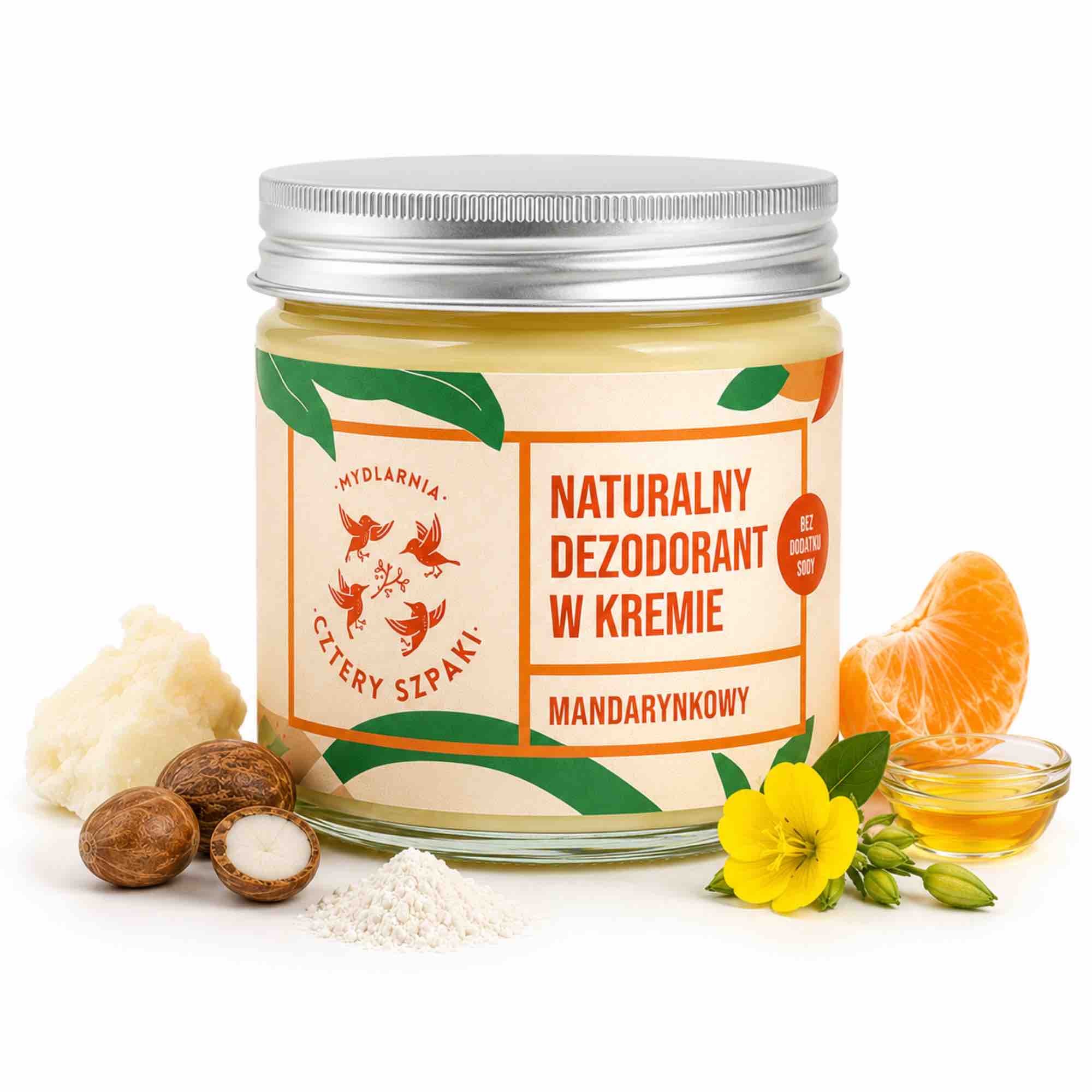 Naturalny dezodorant w kremie mandarynkowy bez sody | 60 ml | 4 Szpaki