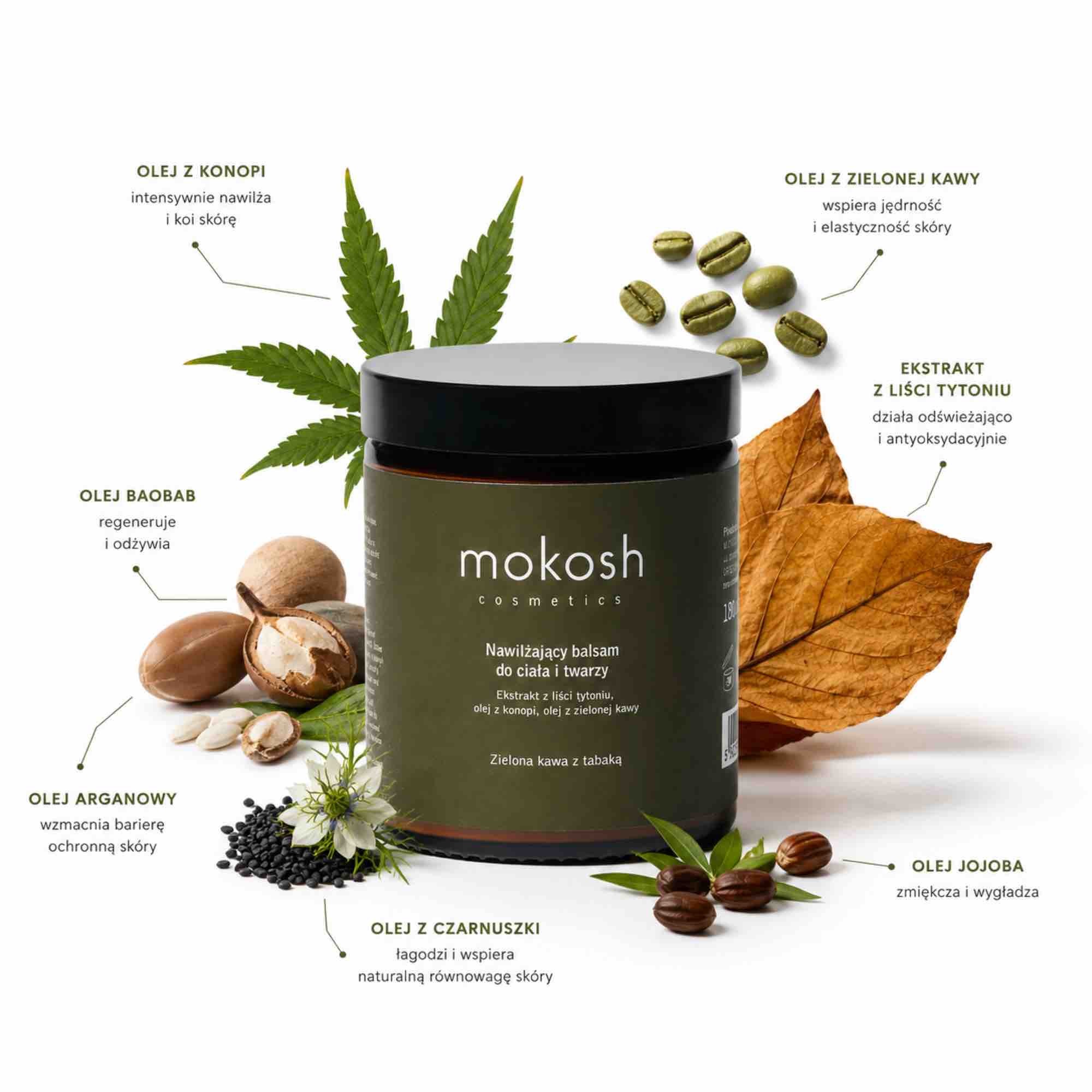 Nawilżający balsam do twarzy i ciała Zielona kawa z tabaką | 180 ml | Mokosh