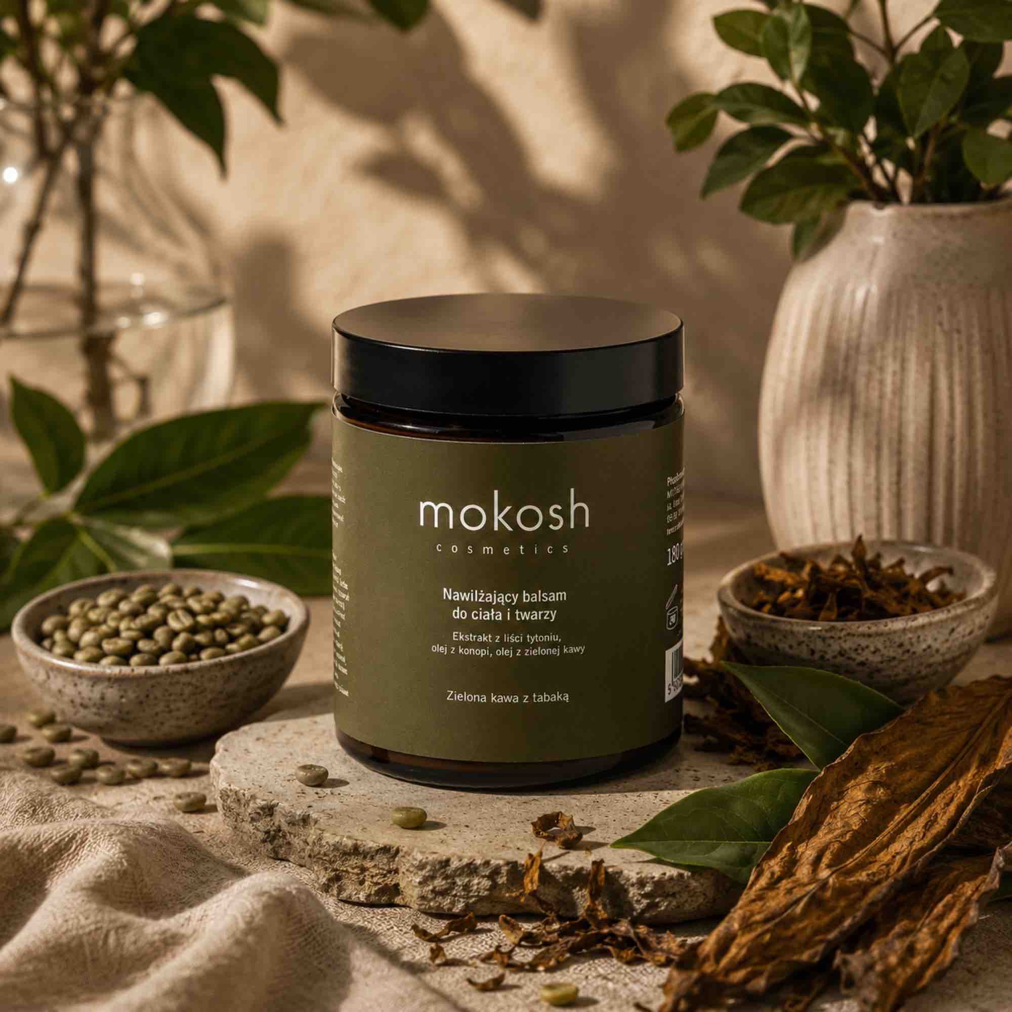 Nawilżający balsam do twarzy i ciała Zielona kawa z tabaką | 180 ml | Mokosh