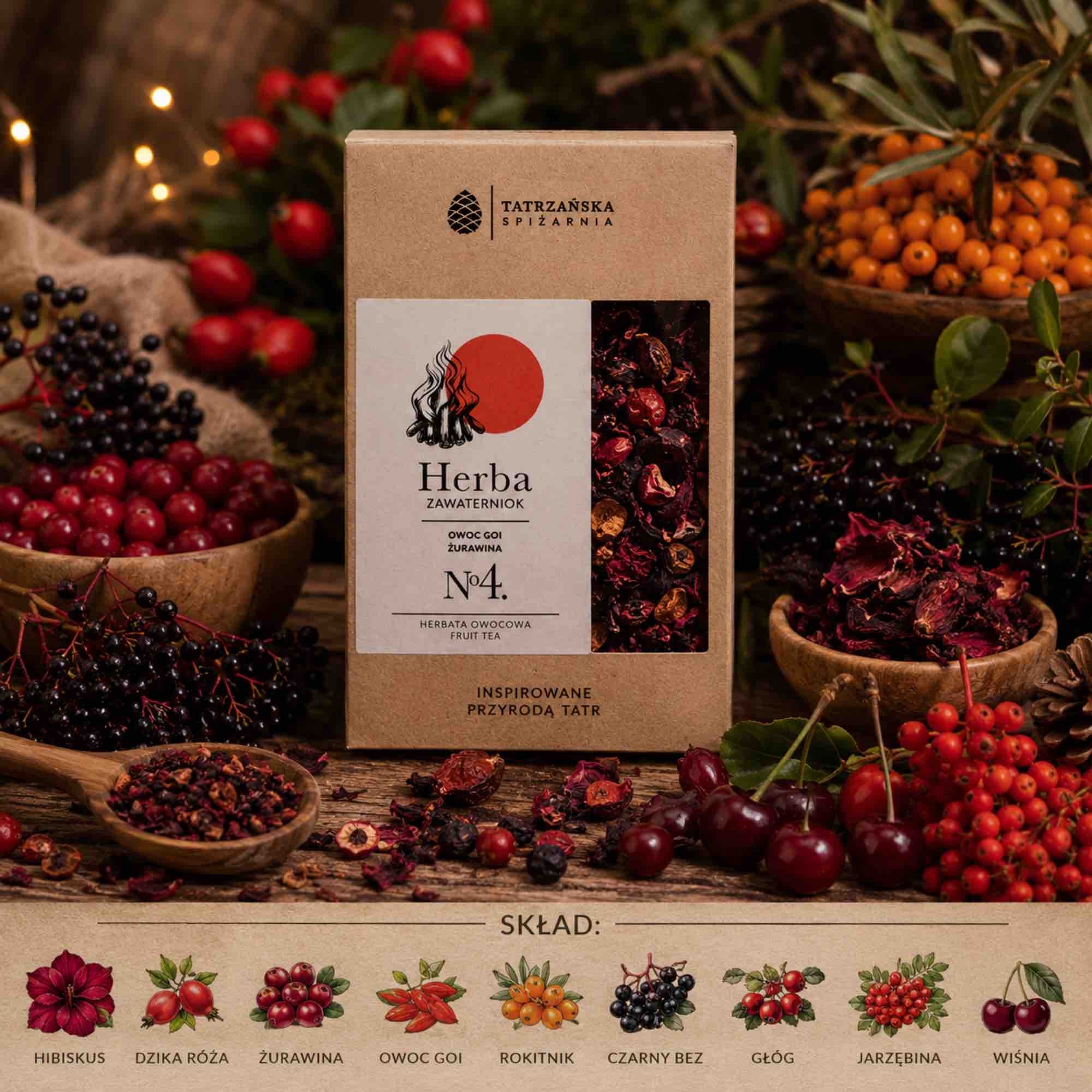 Herbata ZAWATERNIOK | owocowa z goji i hibiskusem | 100 g | Tatrzańska Spiżarnia