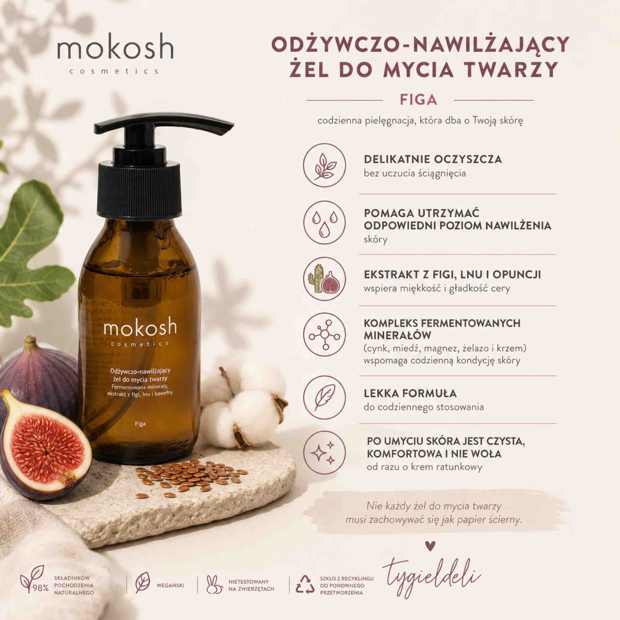 Odżywczo-nawilżający żel do mycia twarzy Figa 90 ml | Mokosh