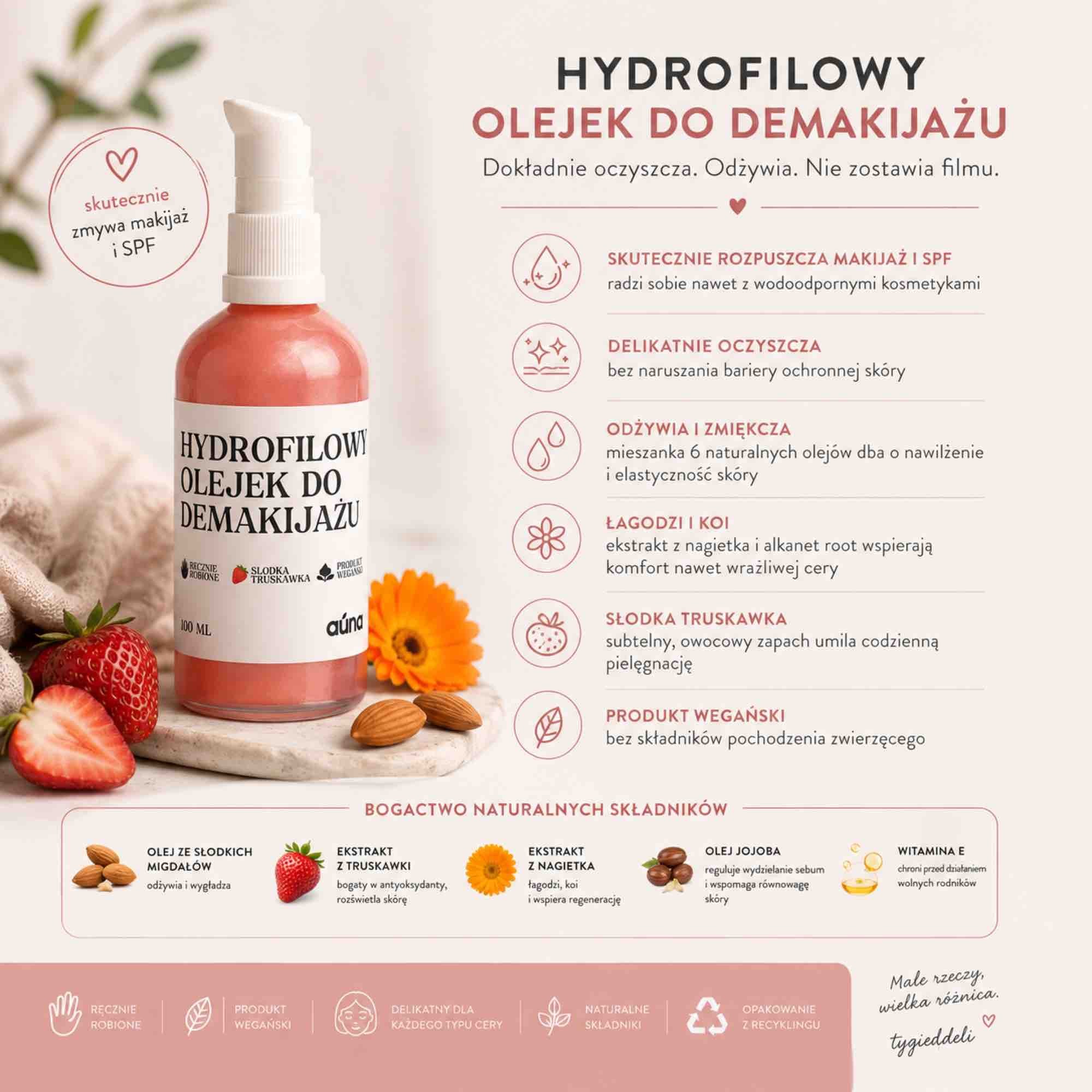 Hydrofilowy olejek do demakijażu Słodka Truskawka 100 ml | Auna
