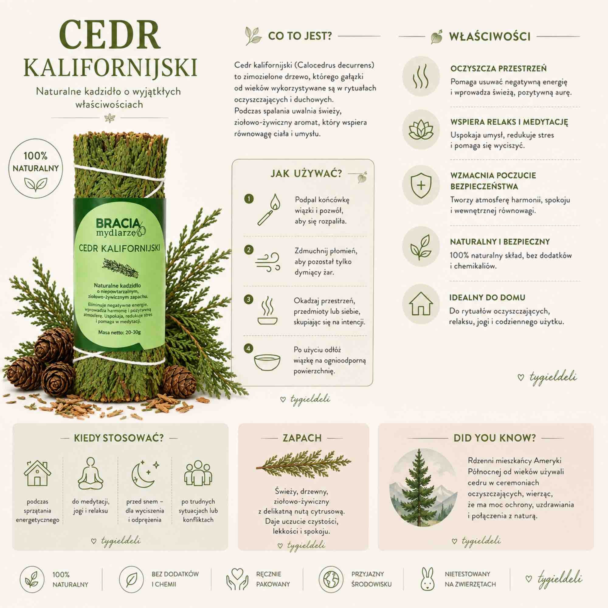 Cedr kalifornijski | naturalne kadzidło | Bracia Mydlarze