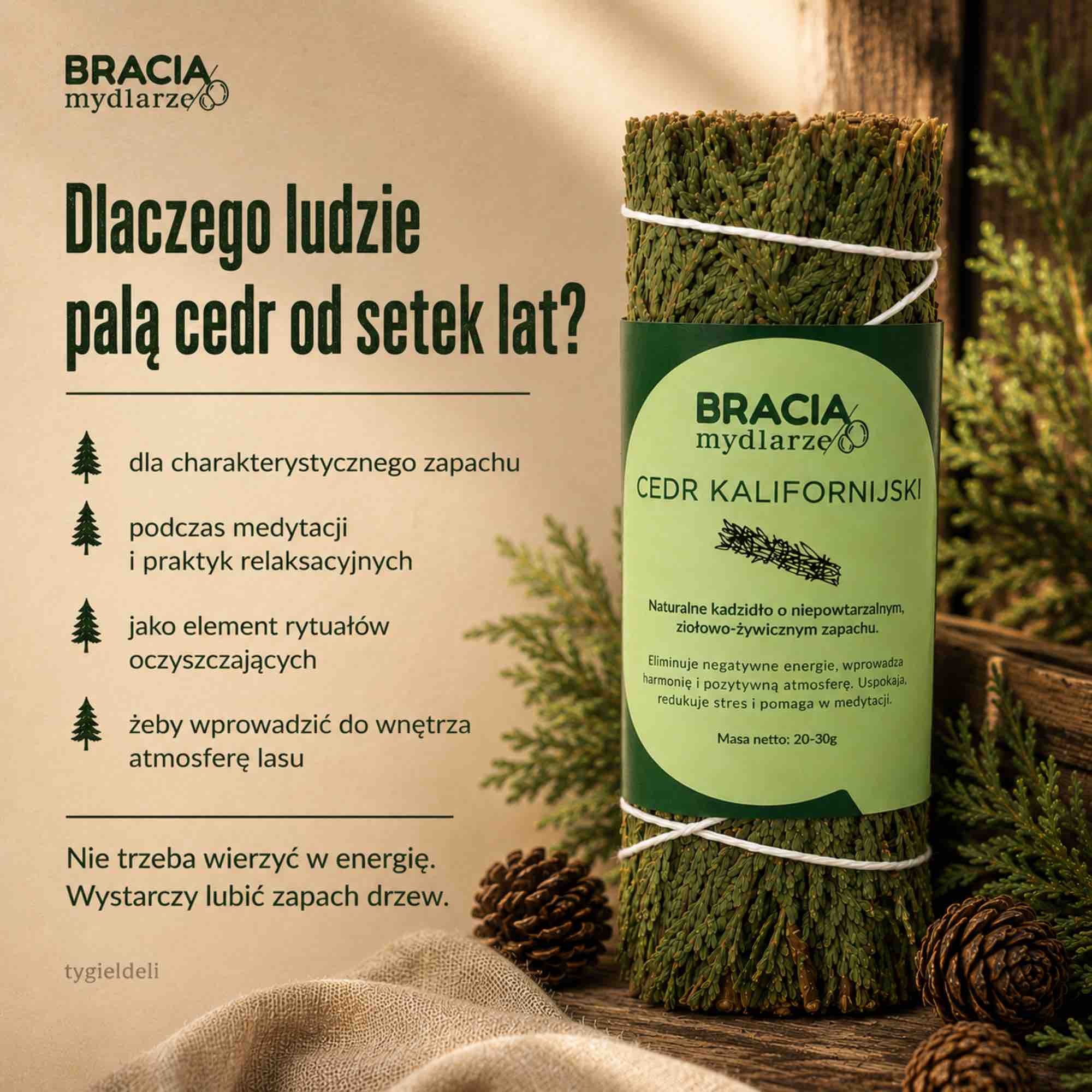 Cedr kalifornijski | naturalne kadzidło | Bracia Mydlarze