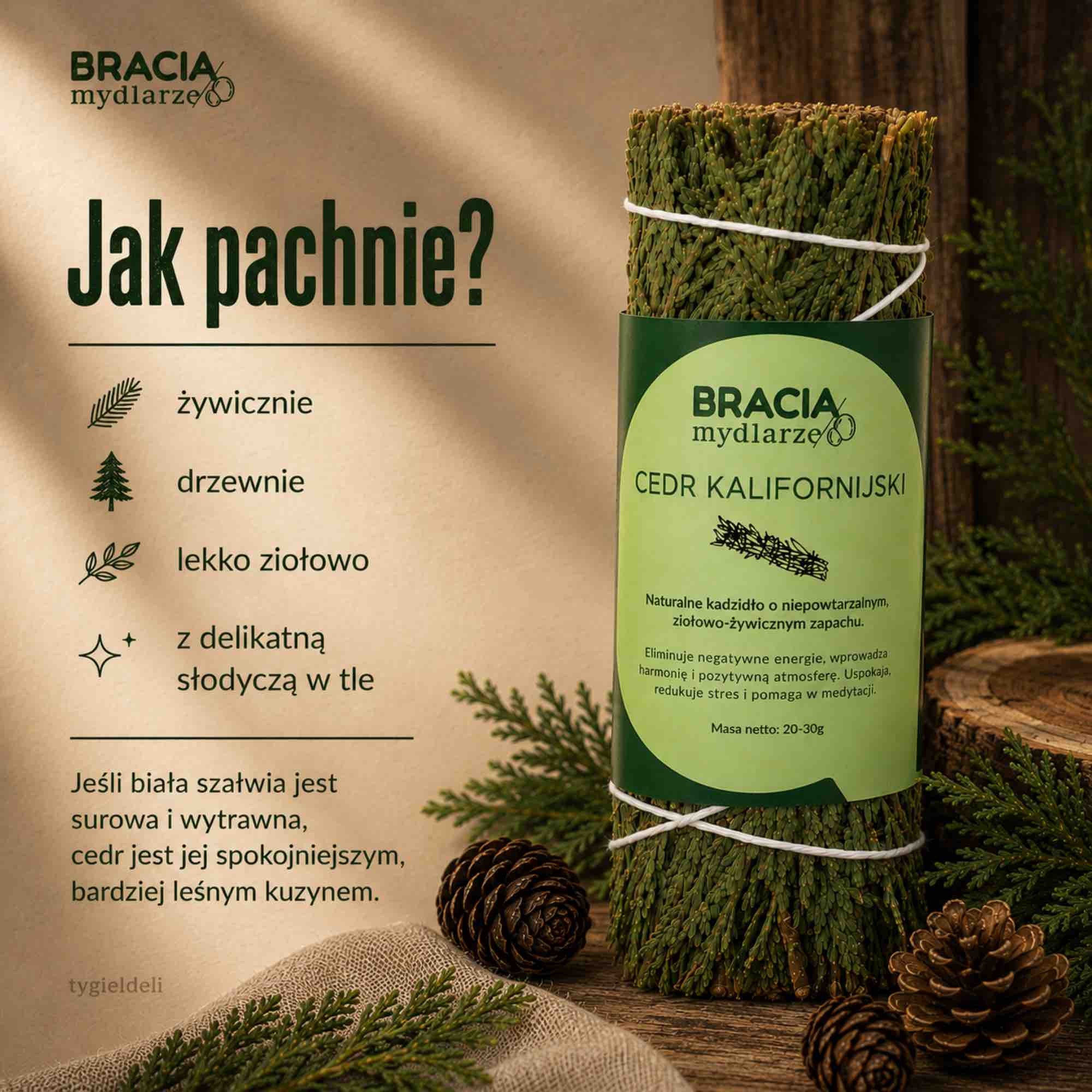 Cedr kalifornijski | naturalne kadzidło | Bracia Mydlarze