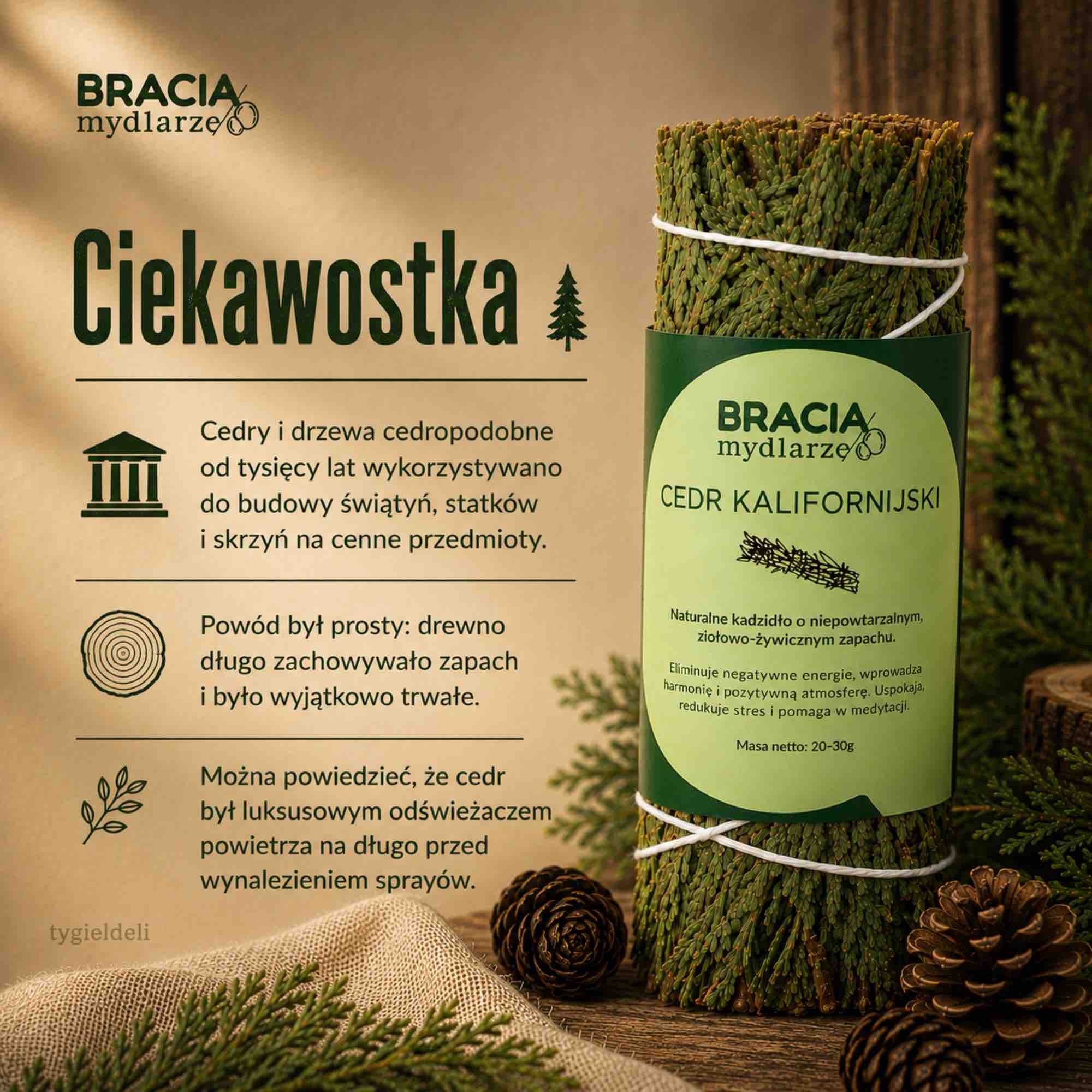 Cedr kalifornijski | naturalne kadzidło | Bracia Mydlarze