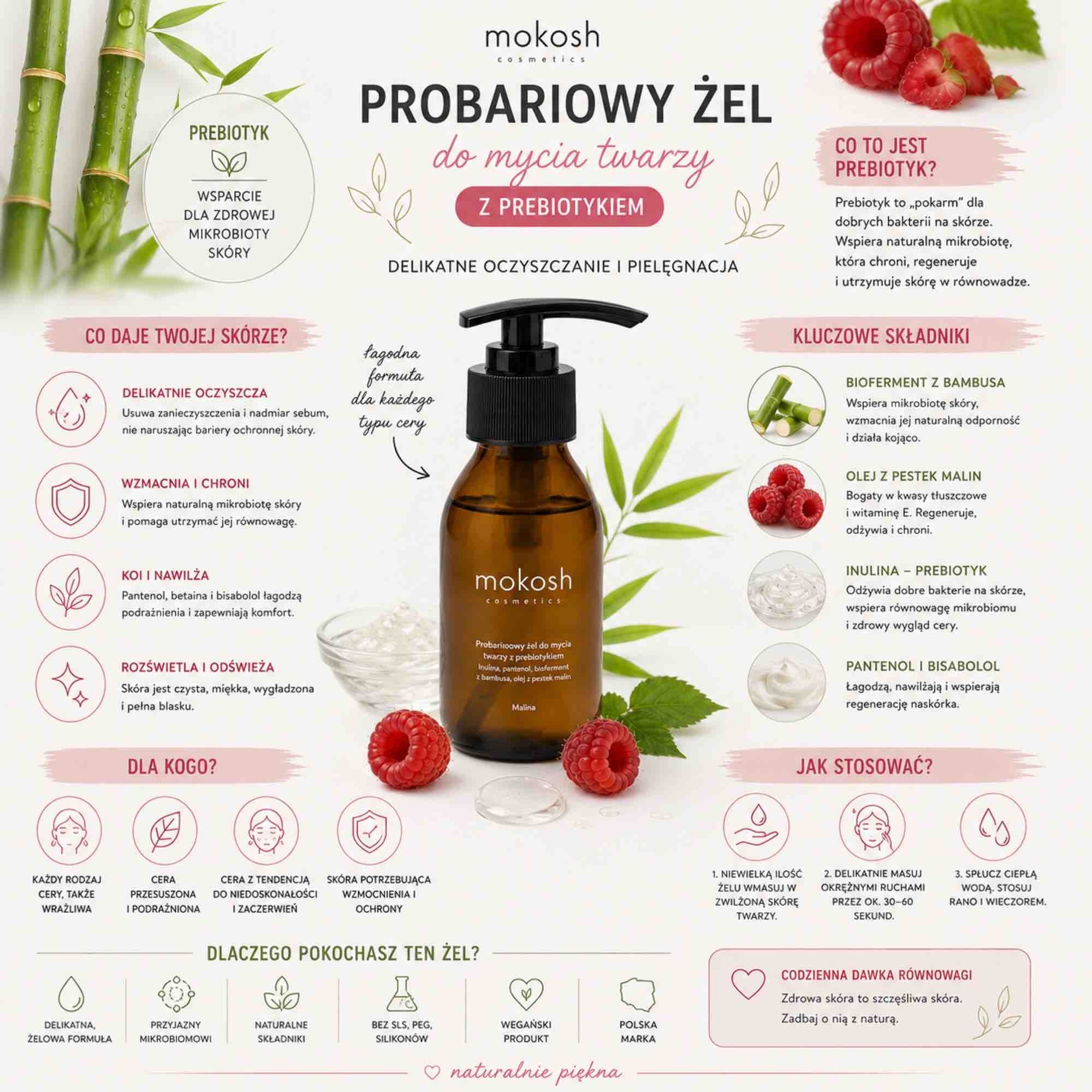 Malina — probarierowy żel do mycia twarzy z prebiotykiem | 90 ml | Mokosh