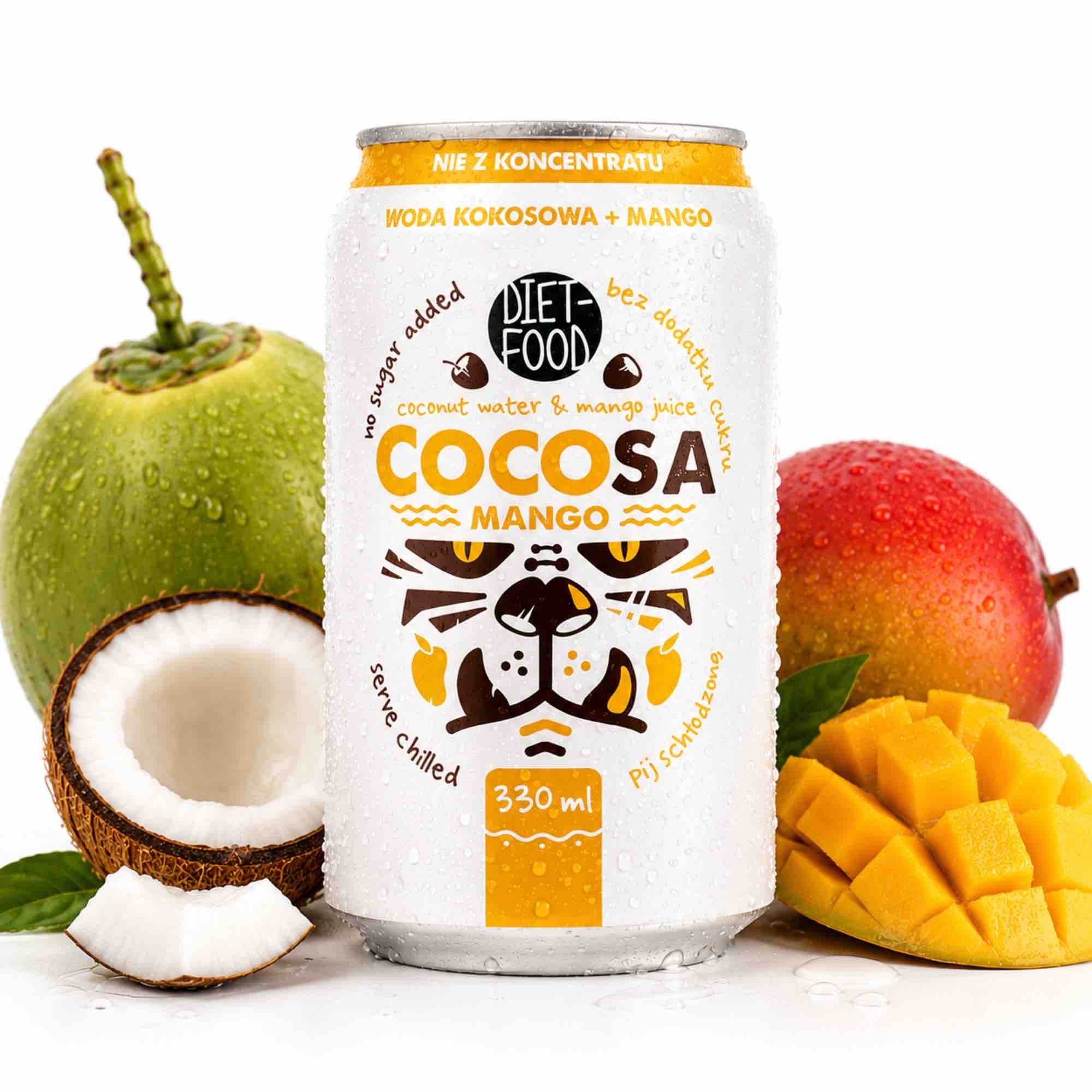 Cocosa — woda kokosowa z sokiem z mango NFC | 330 ml | Diet-Food