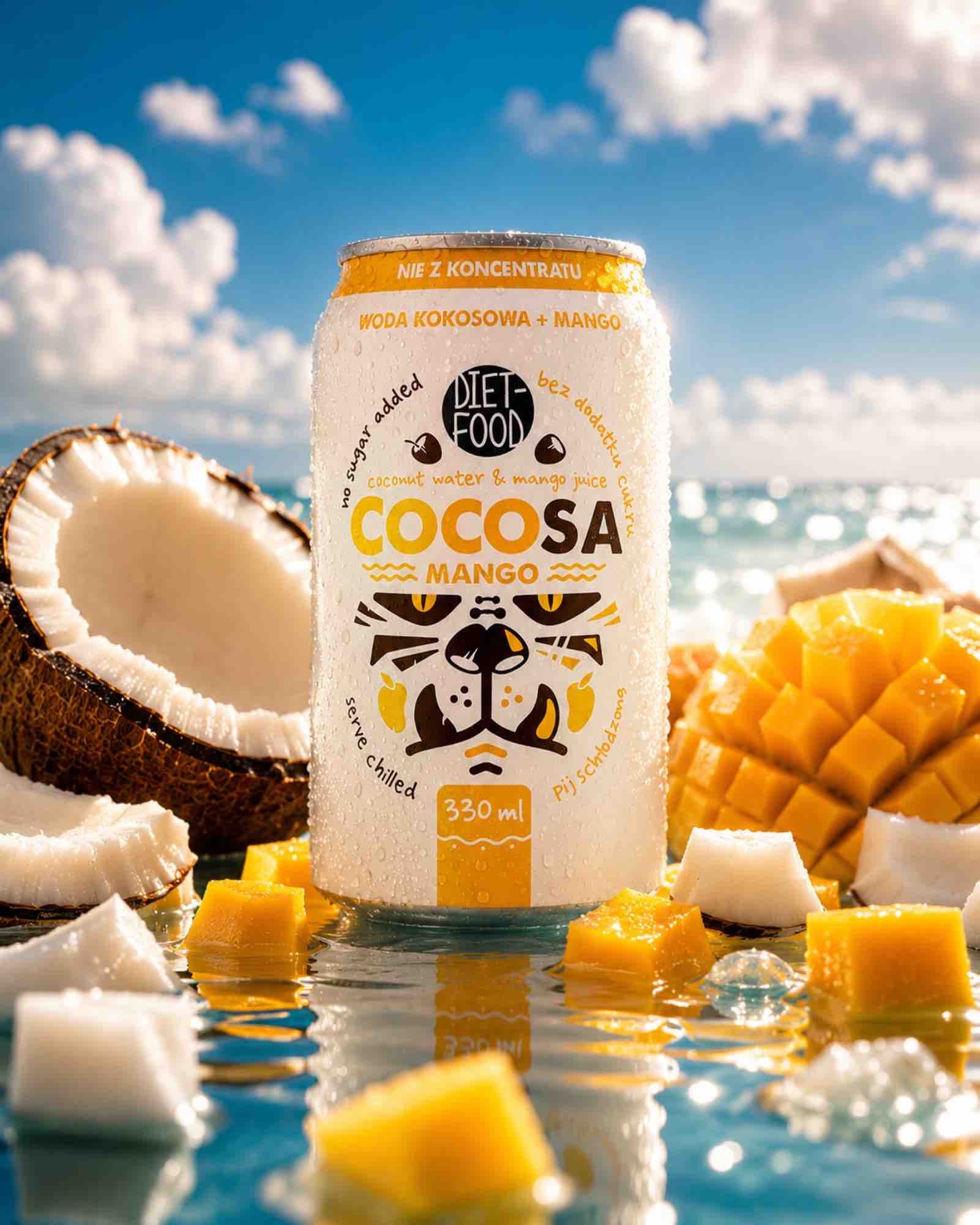 Cocosa — woda kokosowa z sokiem z mango NFC | 330 ml | Diet-Food