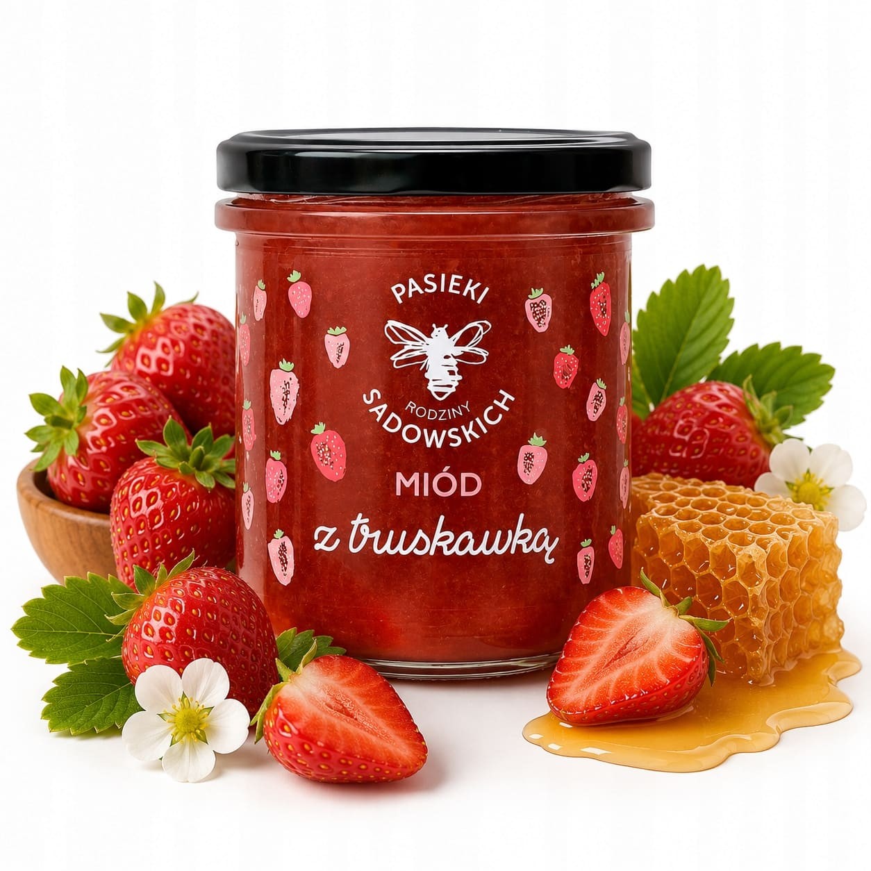 Miód z truskawką | 430 g | Pasieki Rodziny Sadowskich