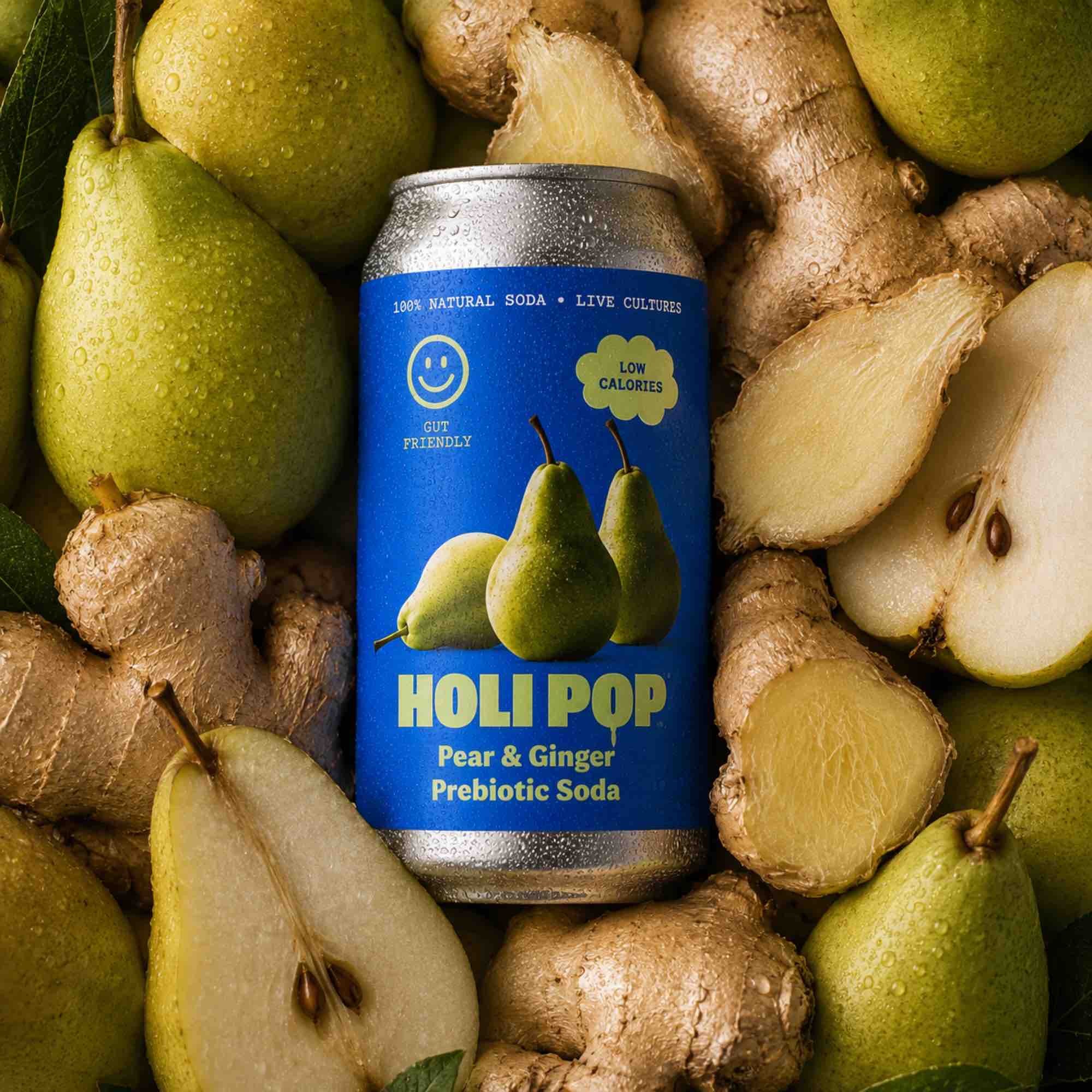 Gruszka Imbir — gazowany napój z octem jabłkowym i inuliną | 330 ml | Holi Pop