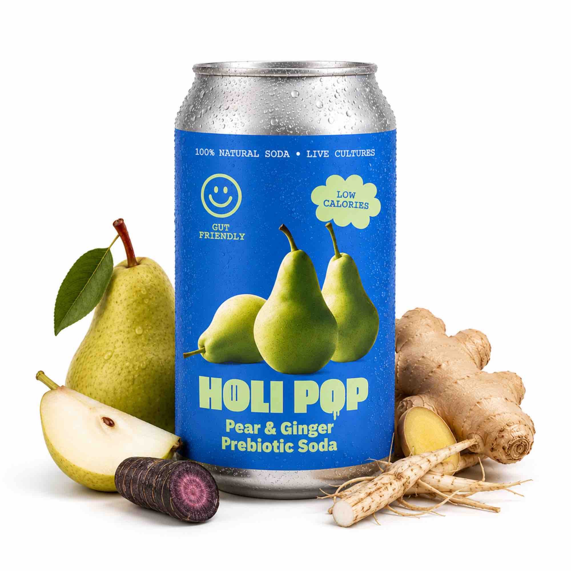 Gruszka Imbir — gazowany napój z octem jabłkowym i inuliną | 330 ml | Holi Pop