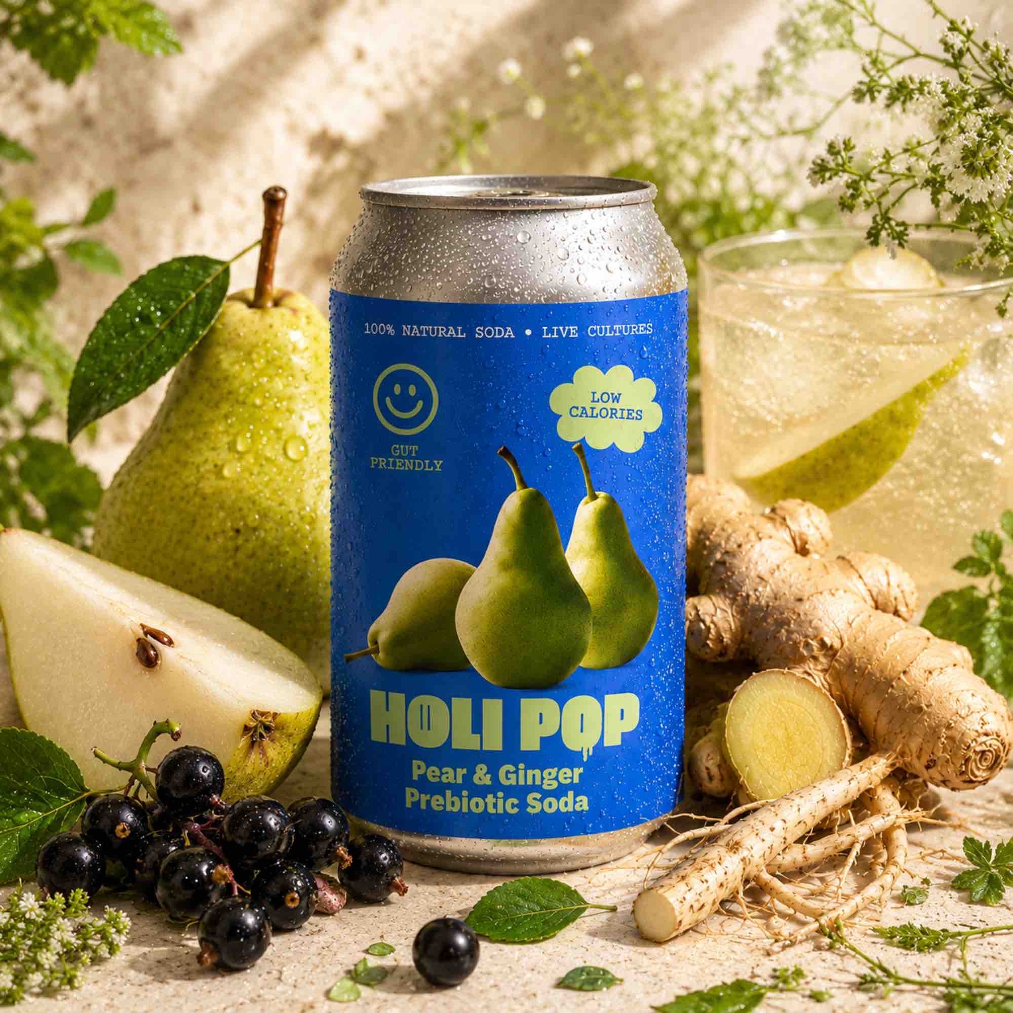 Gruszka Imbir — gazowany napój z octem jabłkowym i inuliną | 330 ml | Holi Pop
