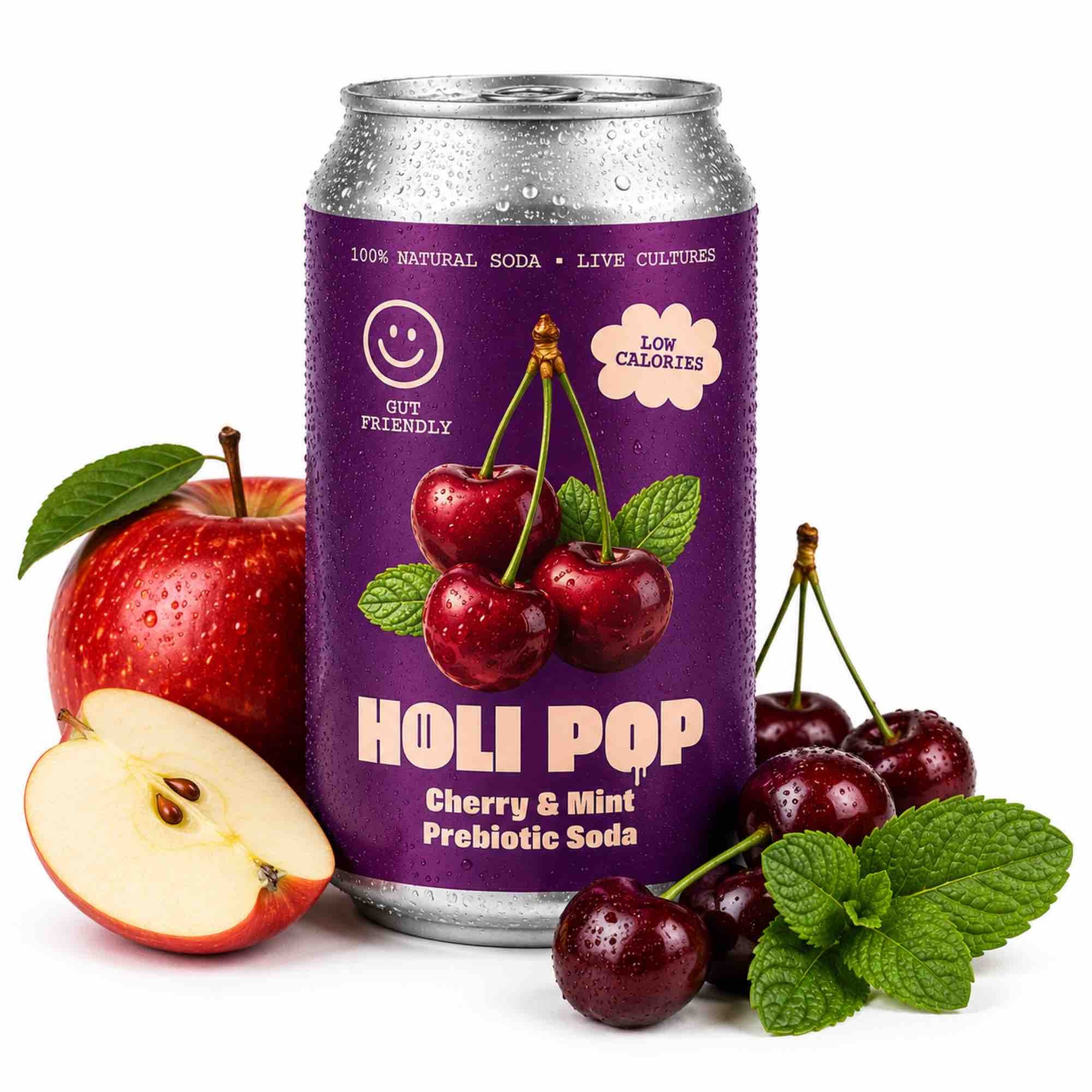 Wiśnia Mięta — gazowany napój z octem jabłkowym i inuliną | 330 ml | Holi Pop
