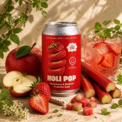 Truskawka Rabarbar Holi Pop, gazowany napój funkcjonalny, puszka 330 ml