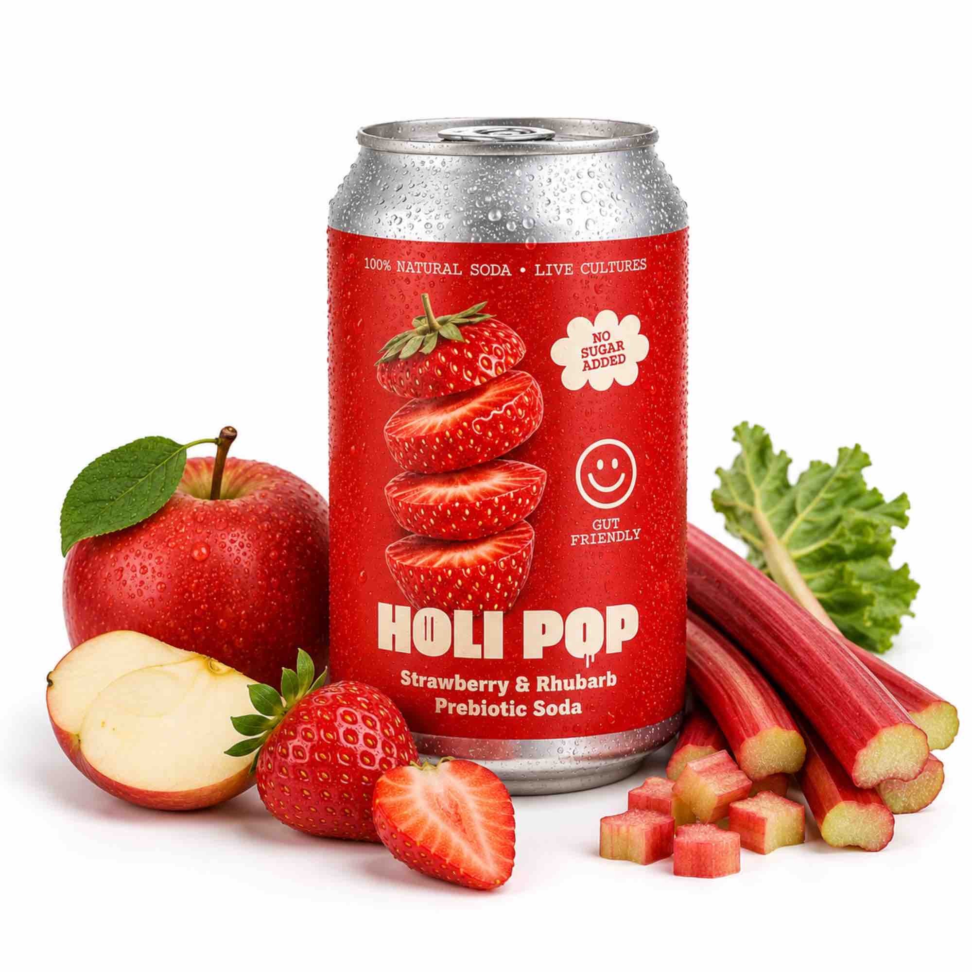 Truskawka Rabarbar — gazowany napój z octem jabłkowym i inuliną | 330 ml | Holi Pop