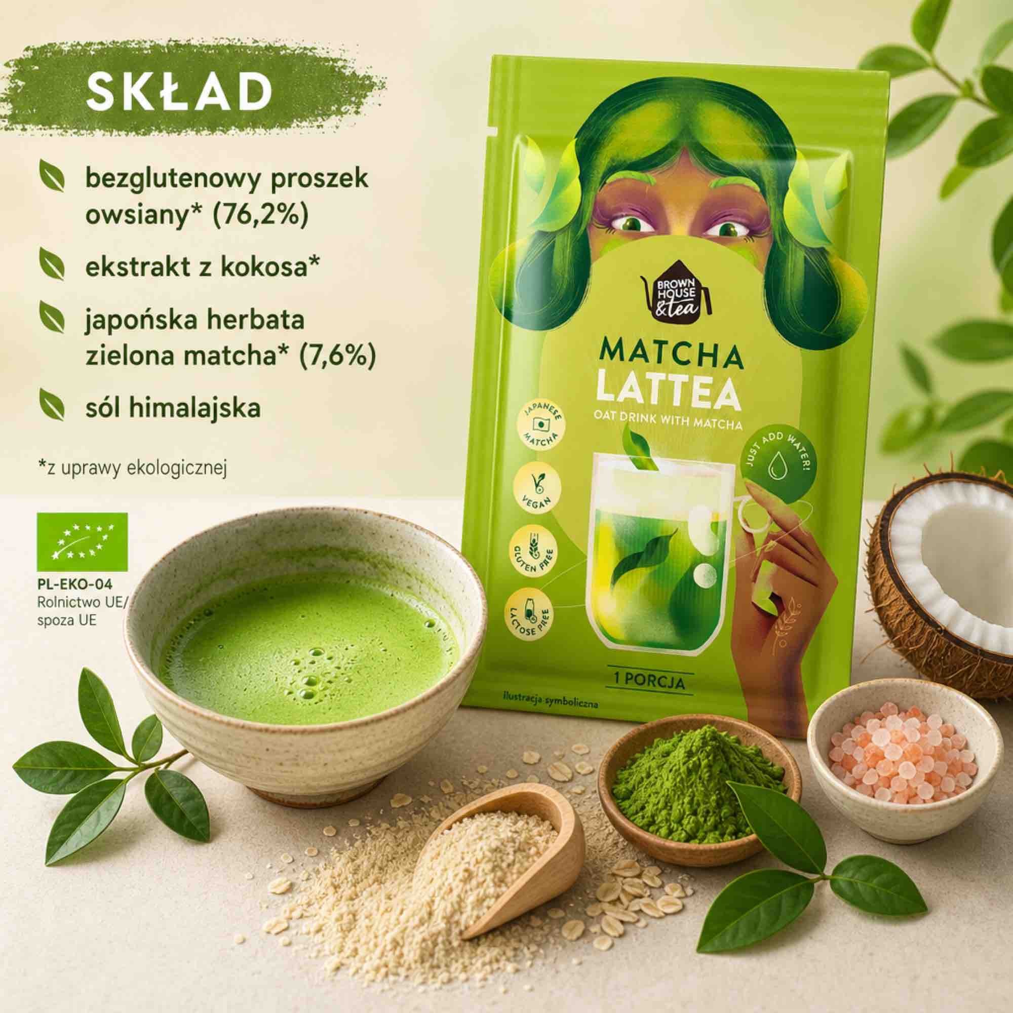Matcha Lattea — owsiane matcha latte instant | Saszetka 24 g (1 porcja) | Brown House & Tea