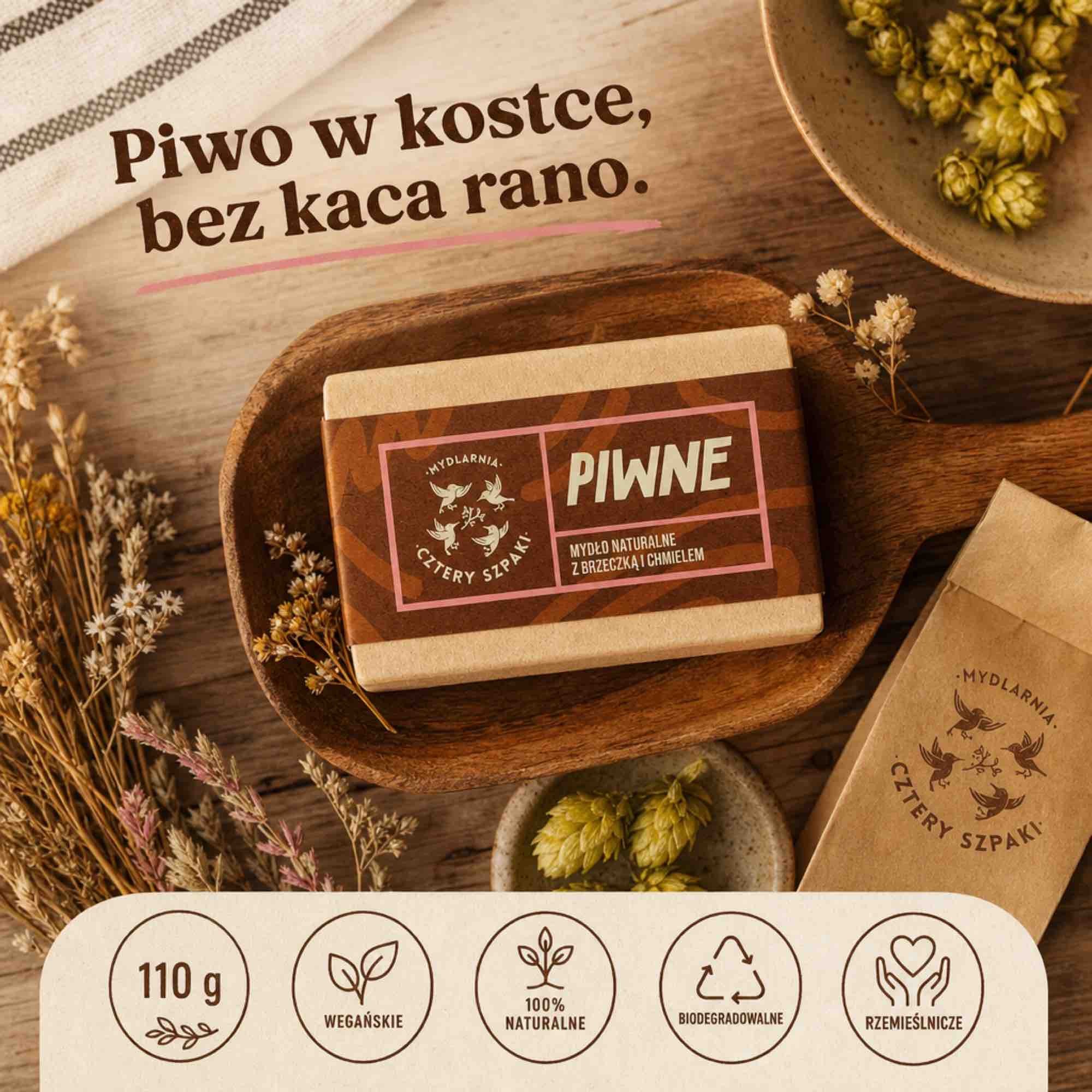 Piwne — naturalne mydło w kostce | 110 g | 4 Szpaki