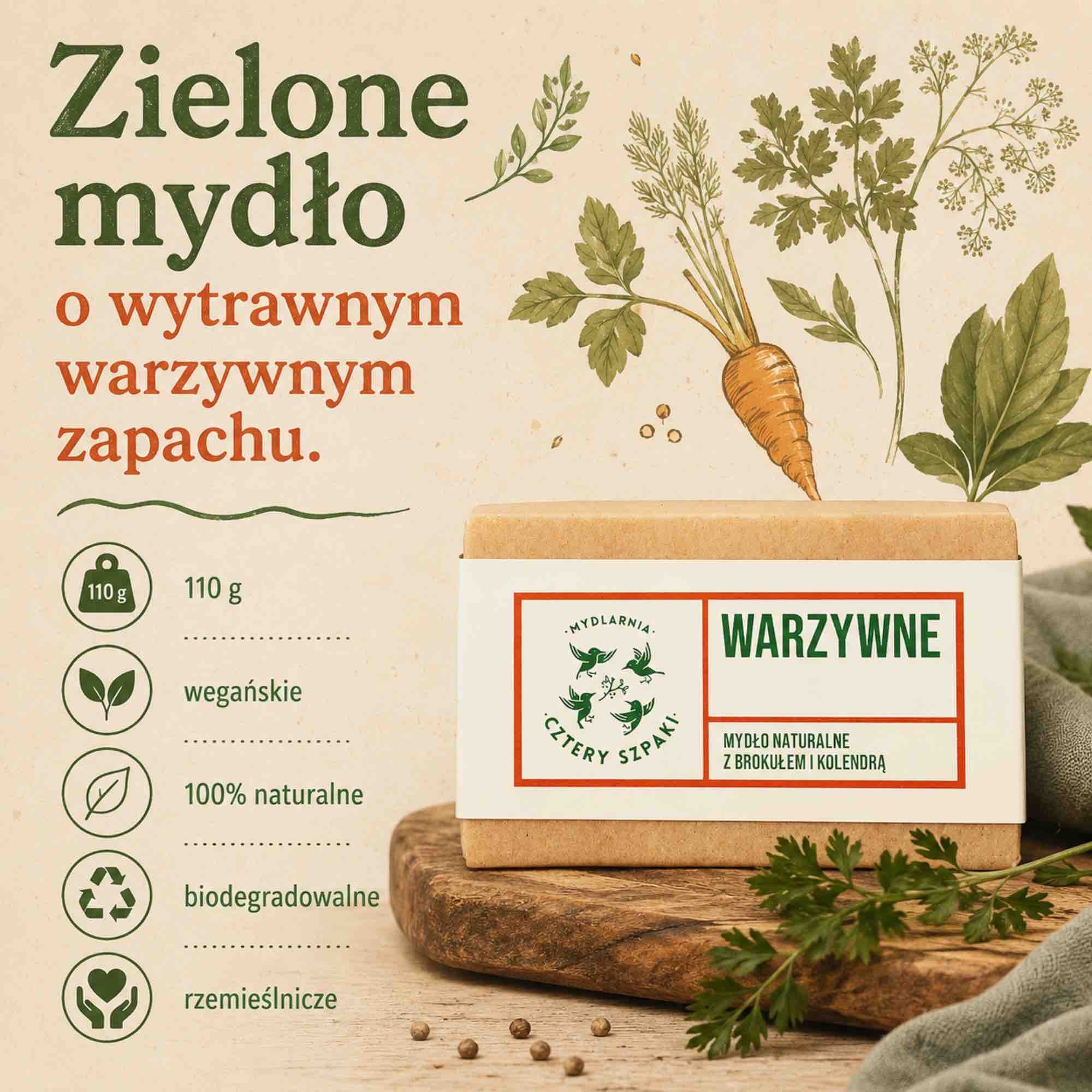 Warzywne — naturalne mydło w kostce | 110 g | 4 Szpaki