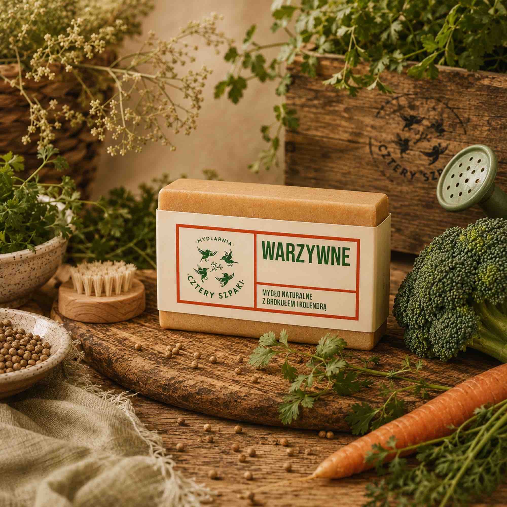 Warzywne mydło w kostce 4 Szpaki, naturalne mydło z olejem z ogórka i brokułu, 110 g