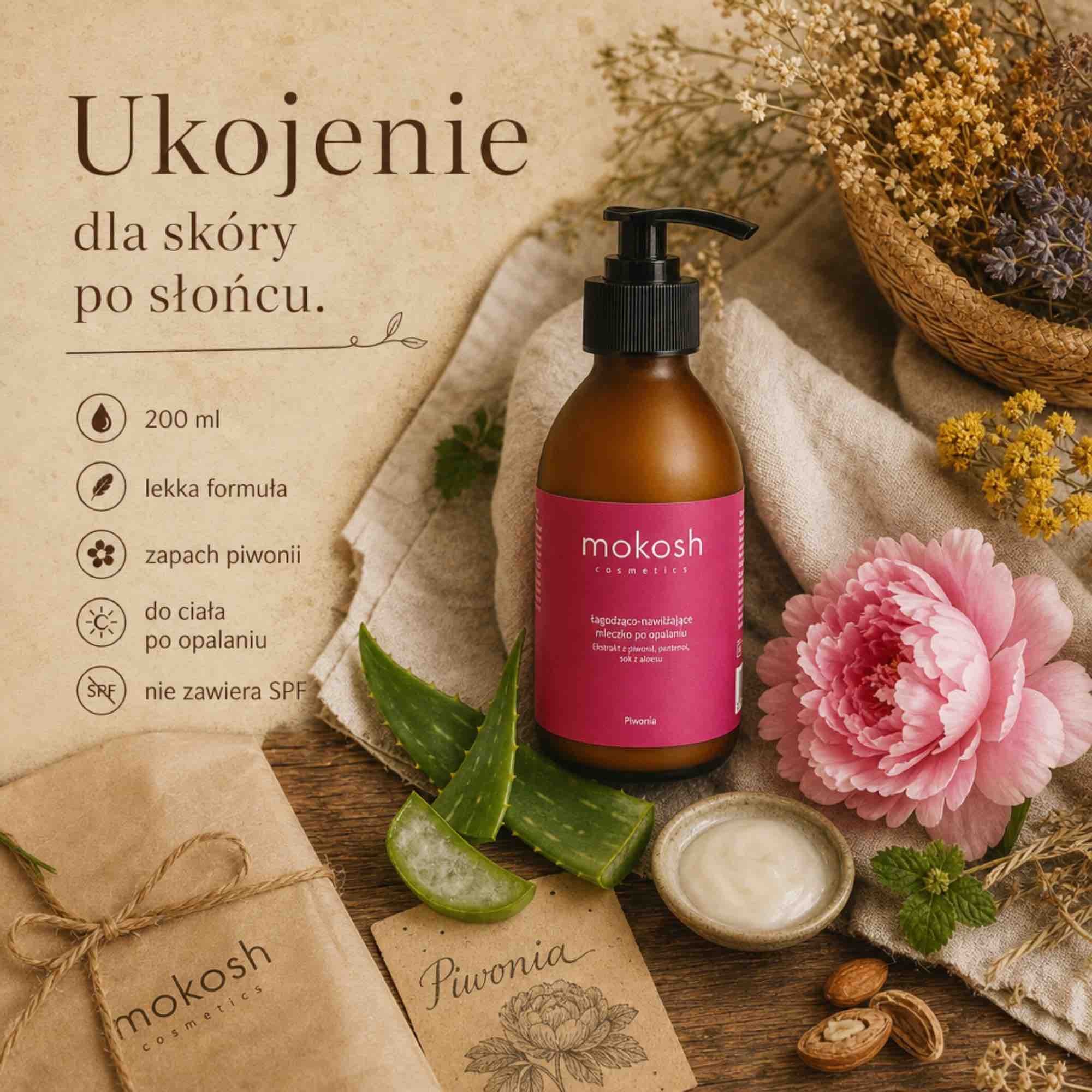 Piwonia — łagodząco-nawilżające mleczko po opalaniu | 200 ml | Mokosh
