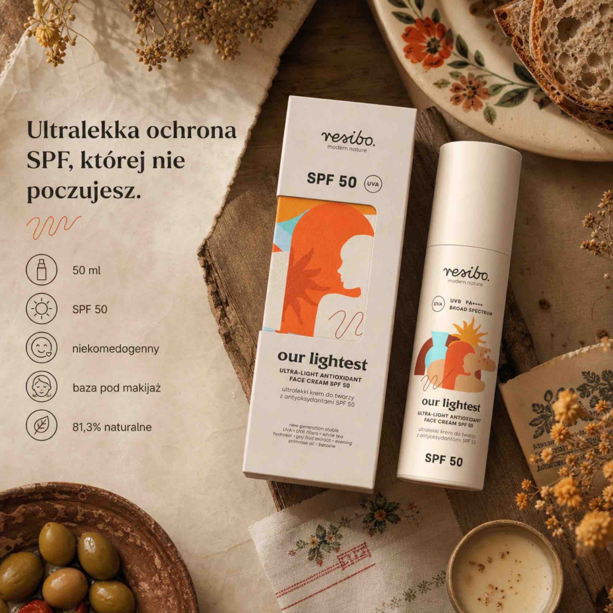 Our Lightest — ultralekki krem do twarzy z antyoksydantami SPF 50 | 50 ml | Resibo