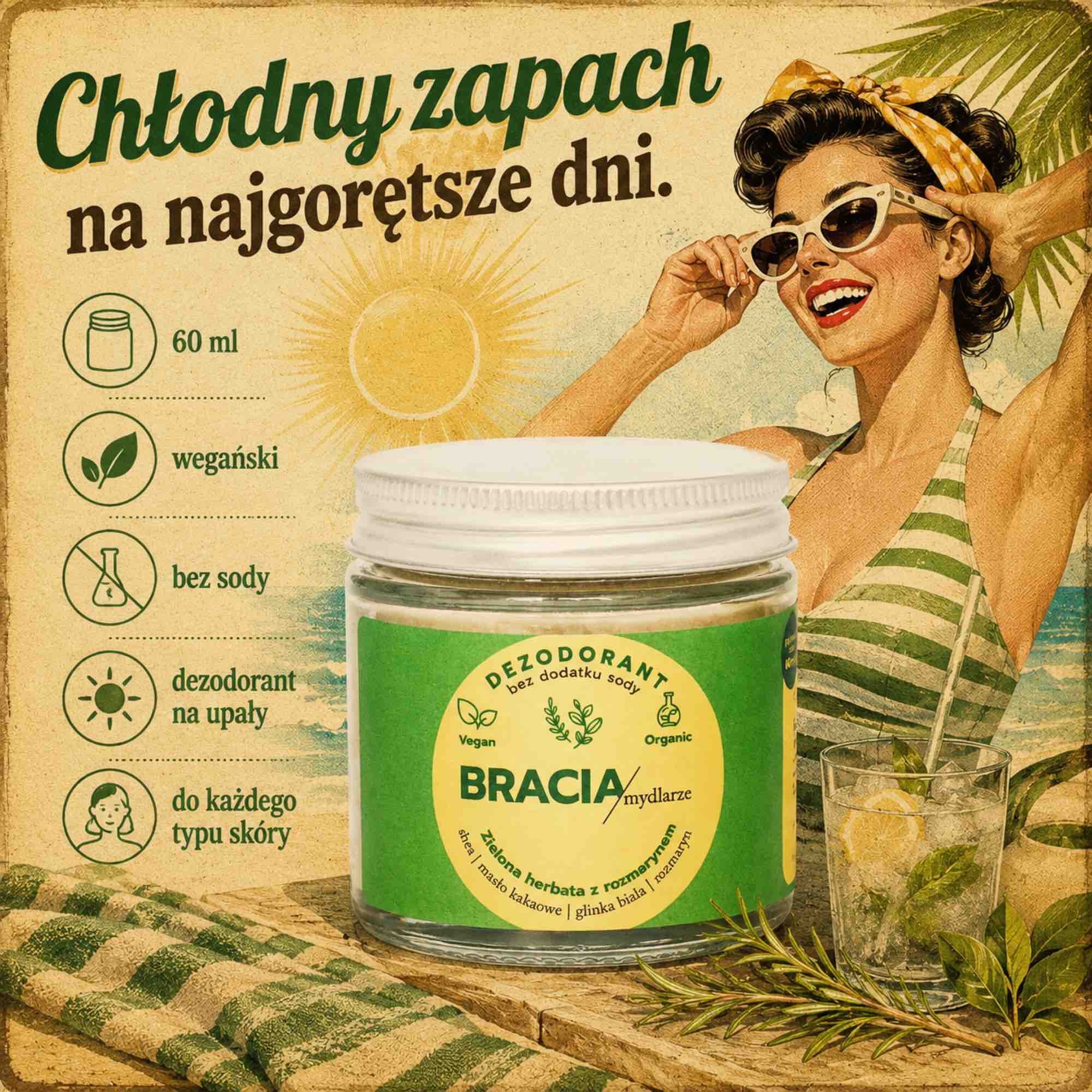Zielona herbata z rozmarynem — dezodorant w kremie | 60 ml | Bracia Mydlarze