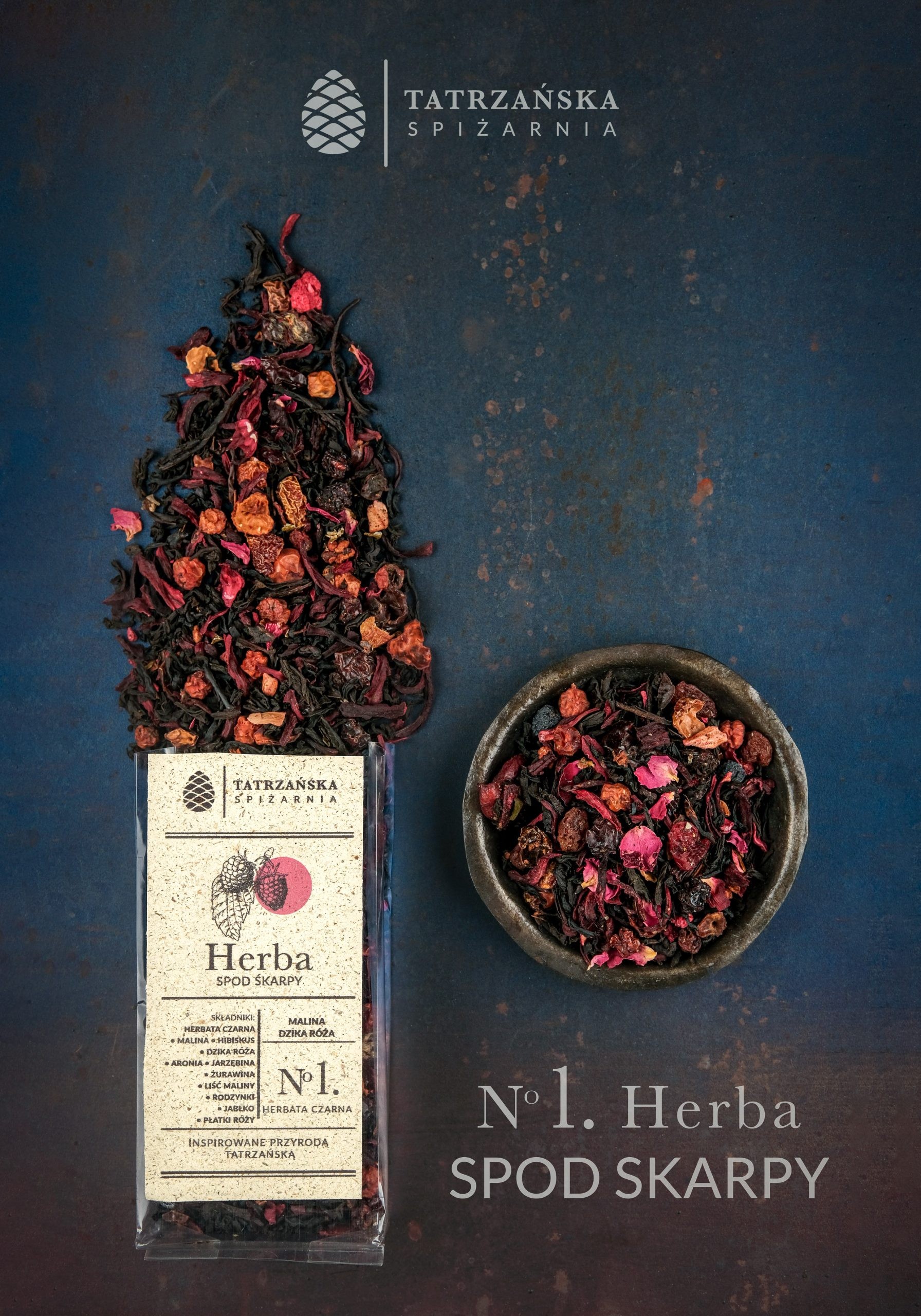 Herbata SPOD ŚKARPY – czarna z maliną i różą | 100 g | Tatrzańska Spiżarnia