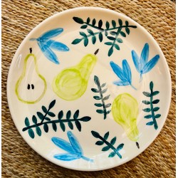 Talerz w zielone gruszki 21 cm – ręcznie malowany | M2K ceramika