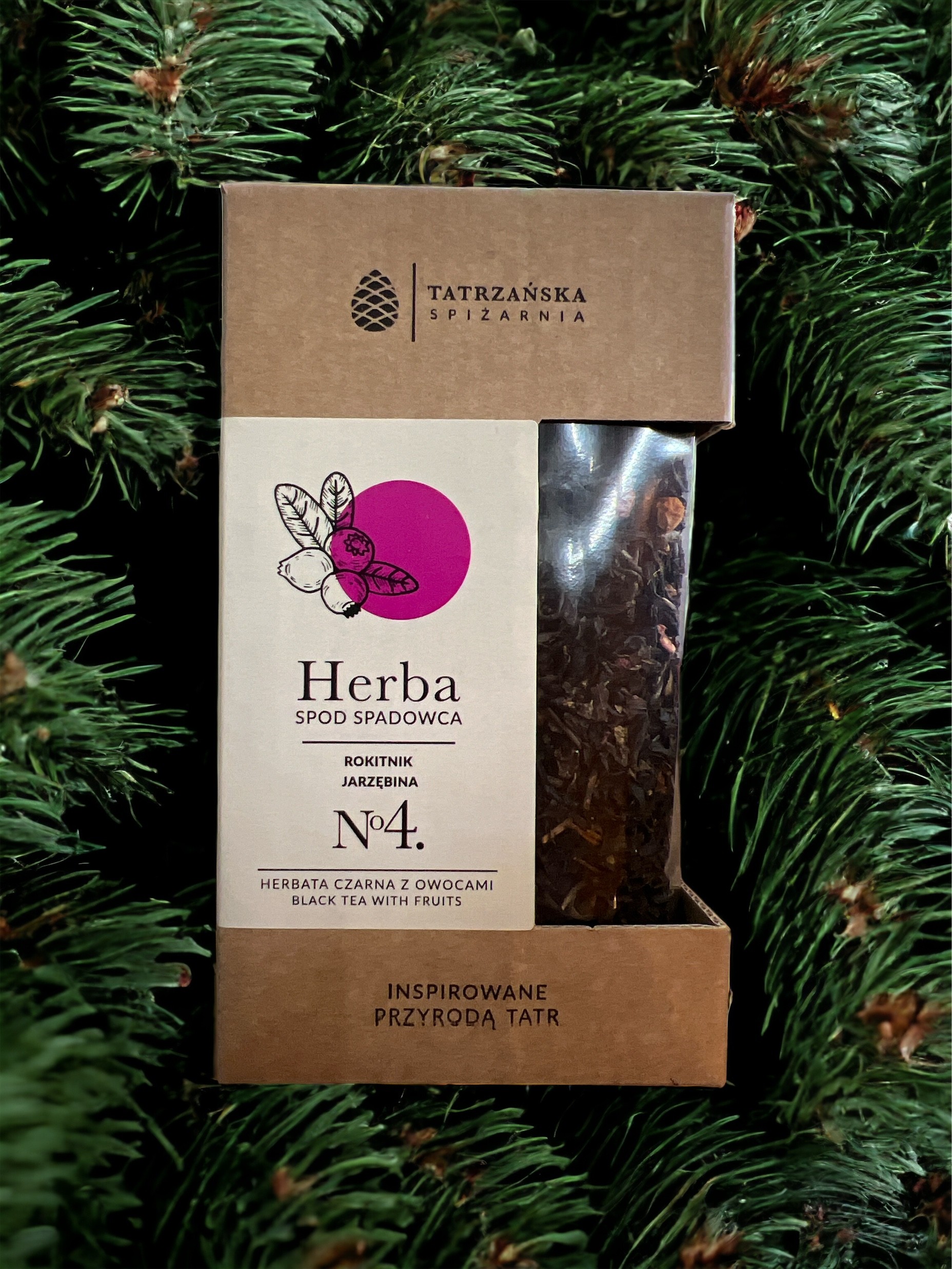 Herbata SPOD SPADOWCA Nº4 – czarna z rokitnikiem i maliną | 100 g, Tatrzańska Spiżarnia