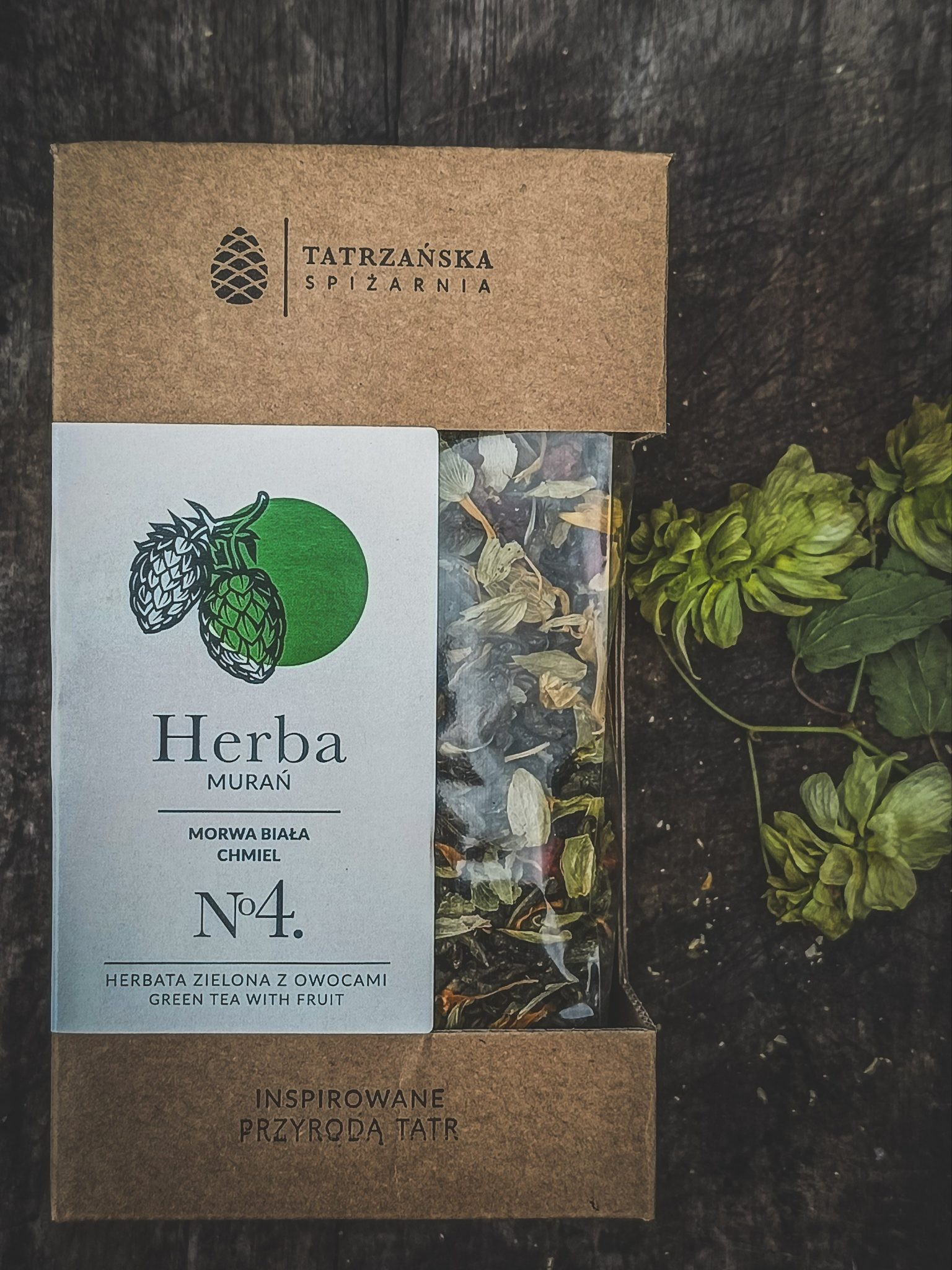 Herbata MURAŃ – zielona herbata z chmielem i morwą | 100g | Tatrzańska Spiżarnia