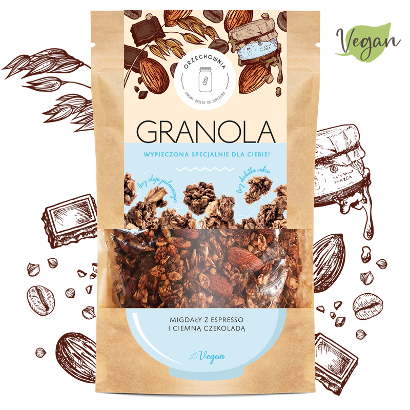 Granola migdały z espresso i ciemną czekoladą | Vegan | 320 g | Orzechownia