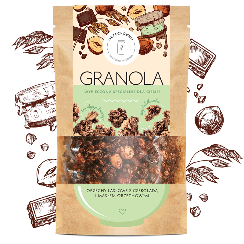 Granola orzechy laskowe z czekoladą i masłem orzechowym | 320 g | Orzechownia