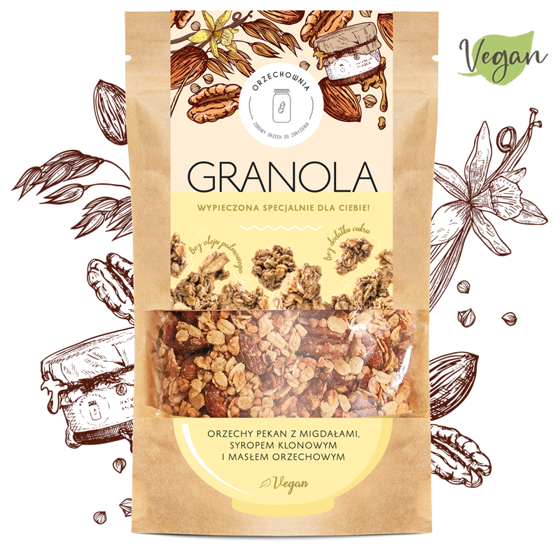 Granola orzechy pekan z migdałami, syropem klonowym i masłem orzechowym | Vegan | Orzechownia