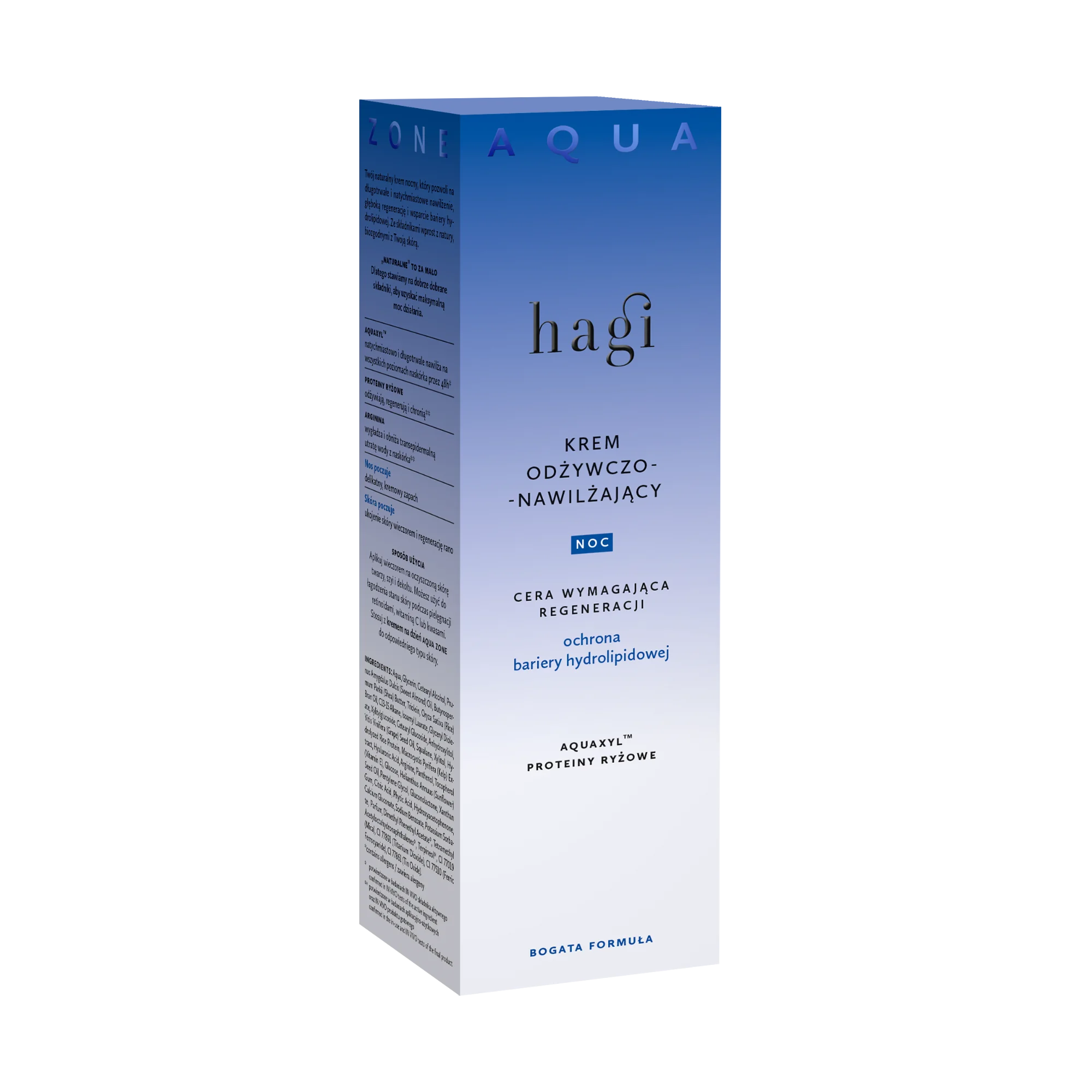 Aqua – krem odżywczo-nawilżający na noc z proteinami ryżowymi i Aquaxyl™ | 50 ml | Hagi